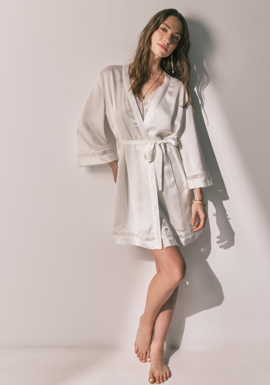Satin Long Robe - Ivory
