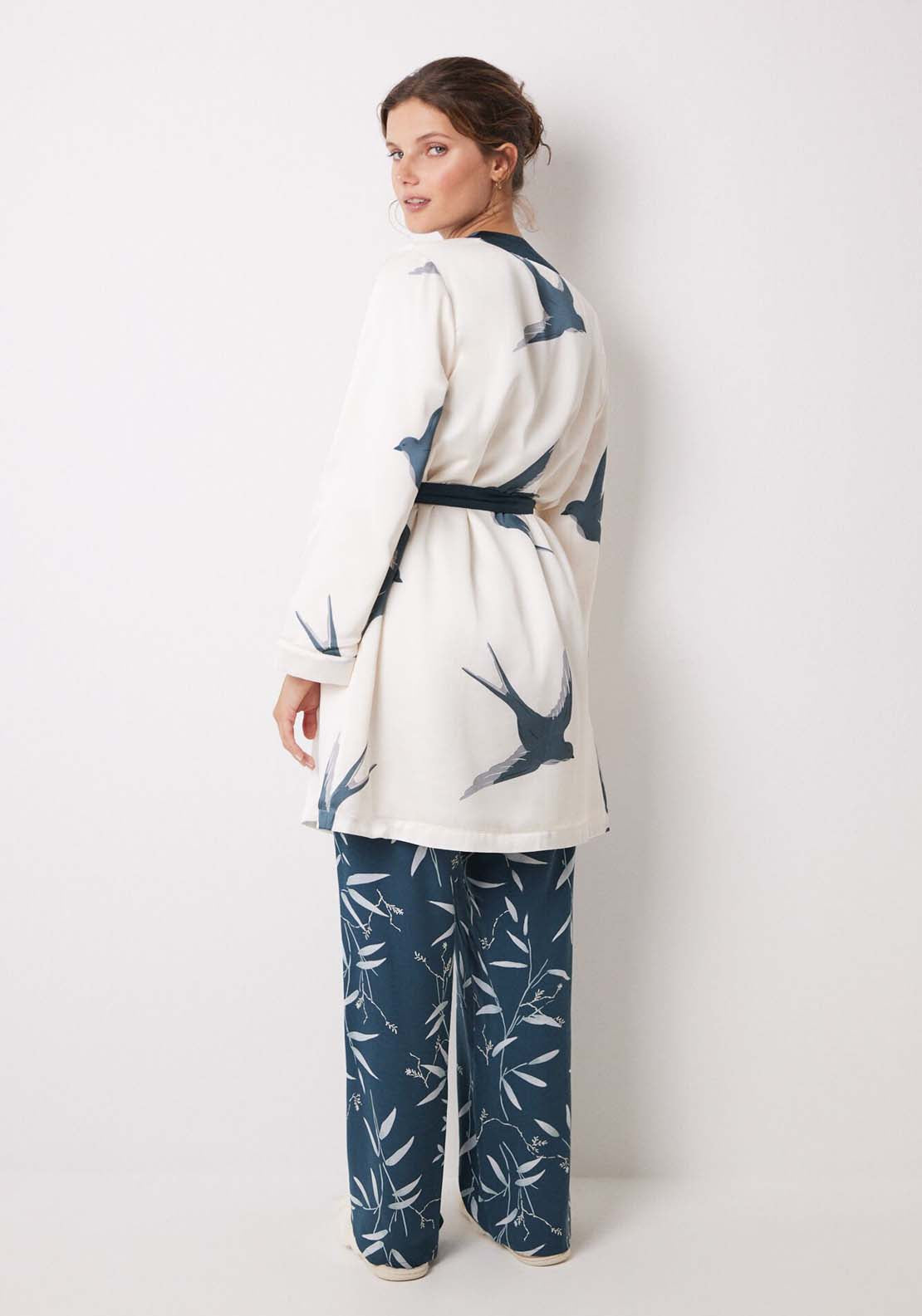 Womens Secret Bird print satin midi robe - White 3 Shaws Department Stores