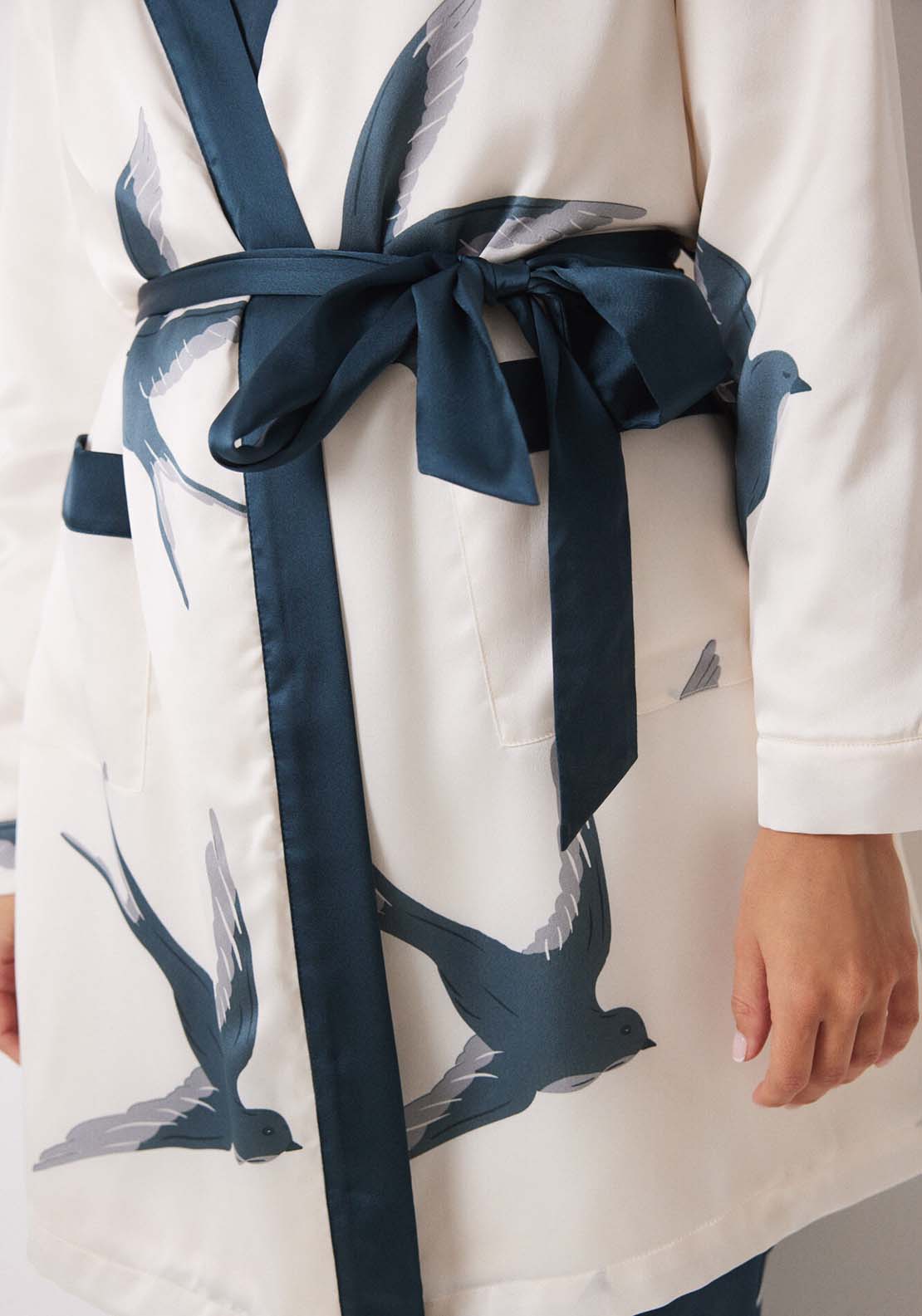 Womens Secret Bird print satin midi robe - White 4 Shaws Department Stores