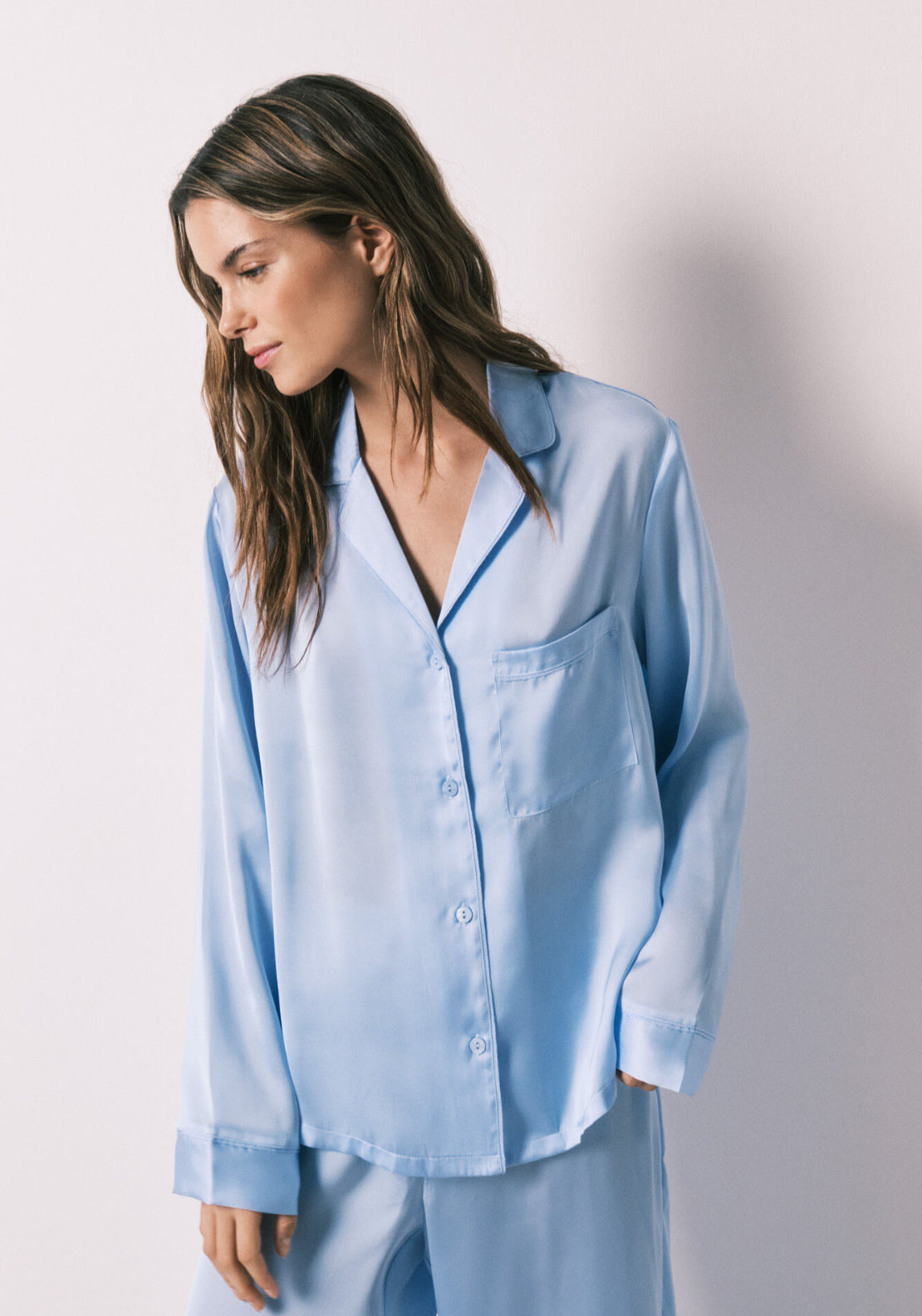 Satin Classic Long Pyjamas - Blue