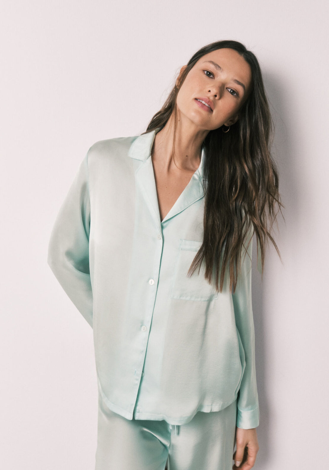 Satin Classic Long Pyjamas - Green
