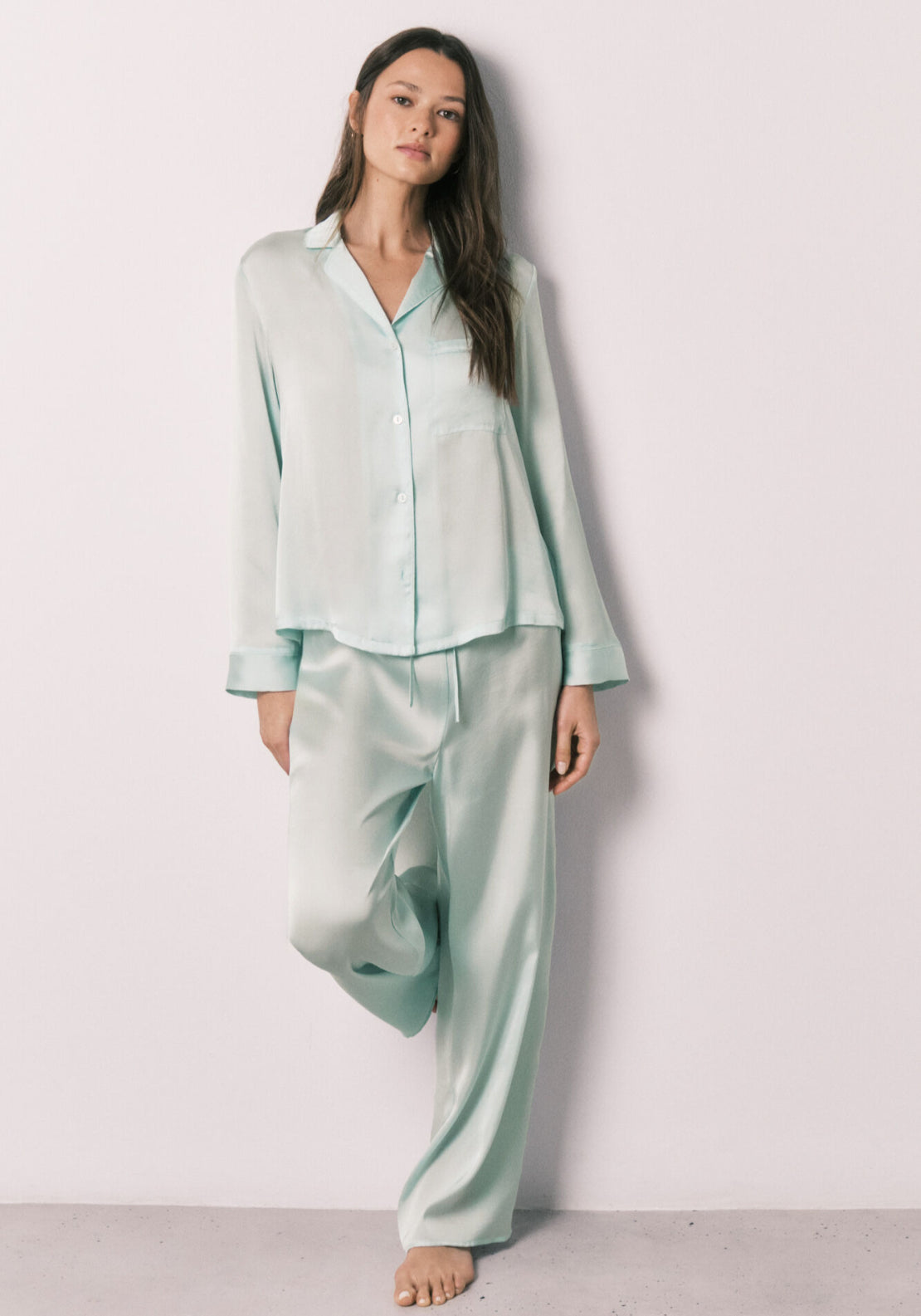 Satin Classic Long Pyjamas - Green