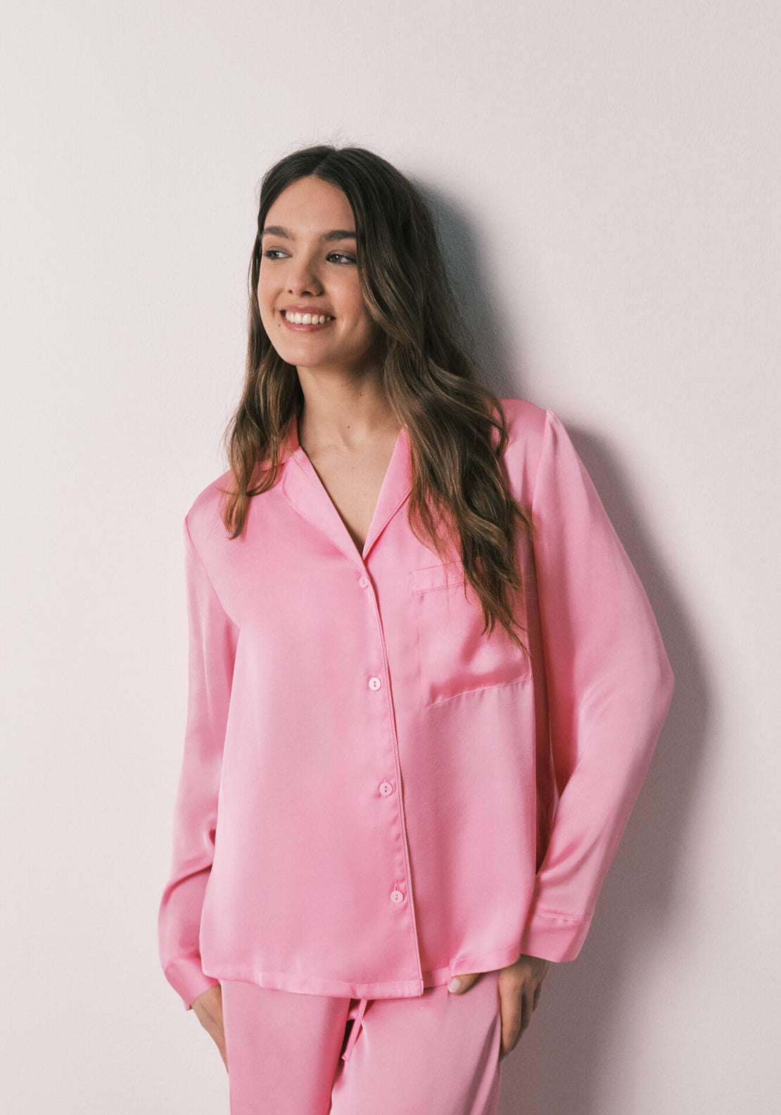 Satin Classic Long Pyjamas - Pink
