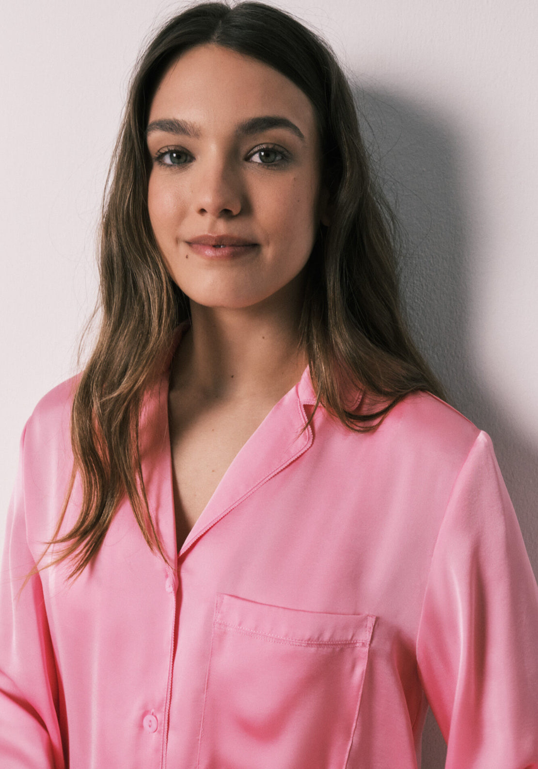 Satin Classic Long Pyjamas - Pink