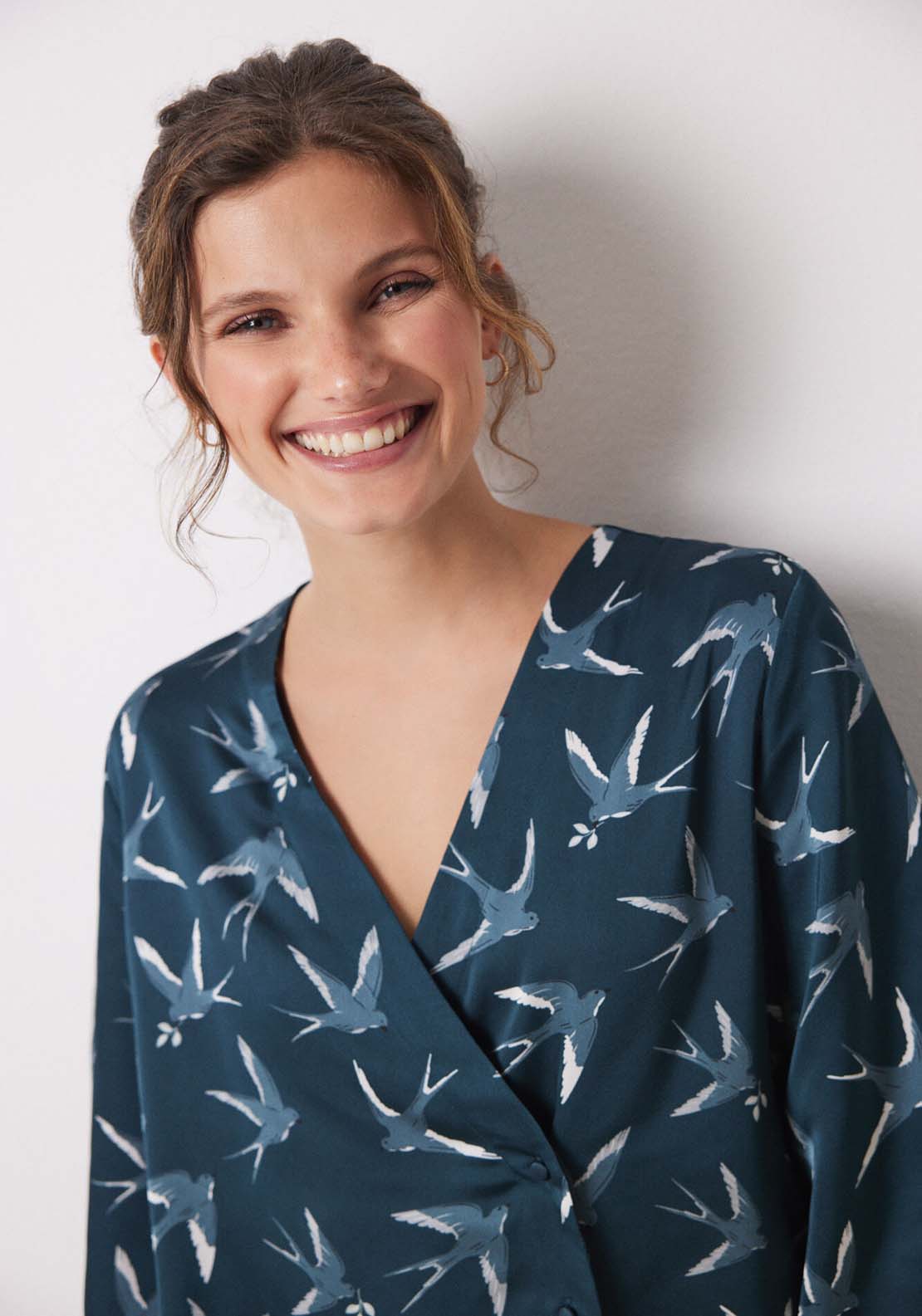 Womens Secret Long satin pajamas with bird print - Green 7 Shaws Department Stores