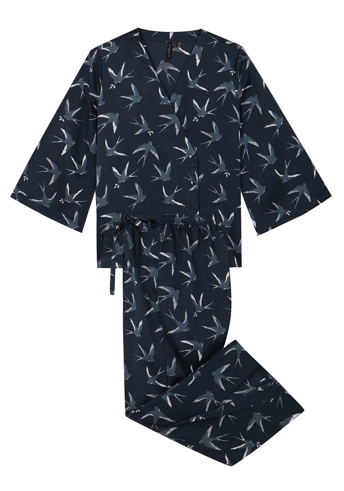 Womens Secret Long satin pajamas with bird print - Green 8 Shaws Department Stores