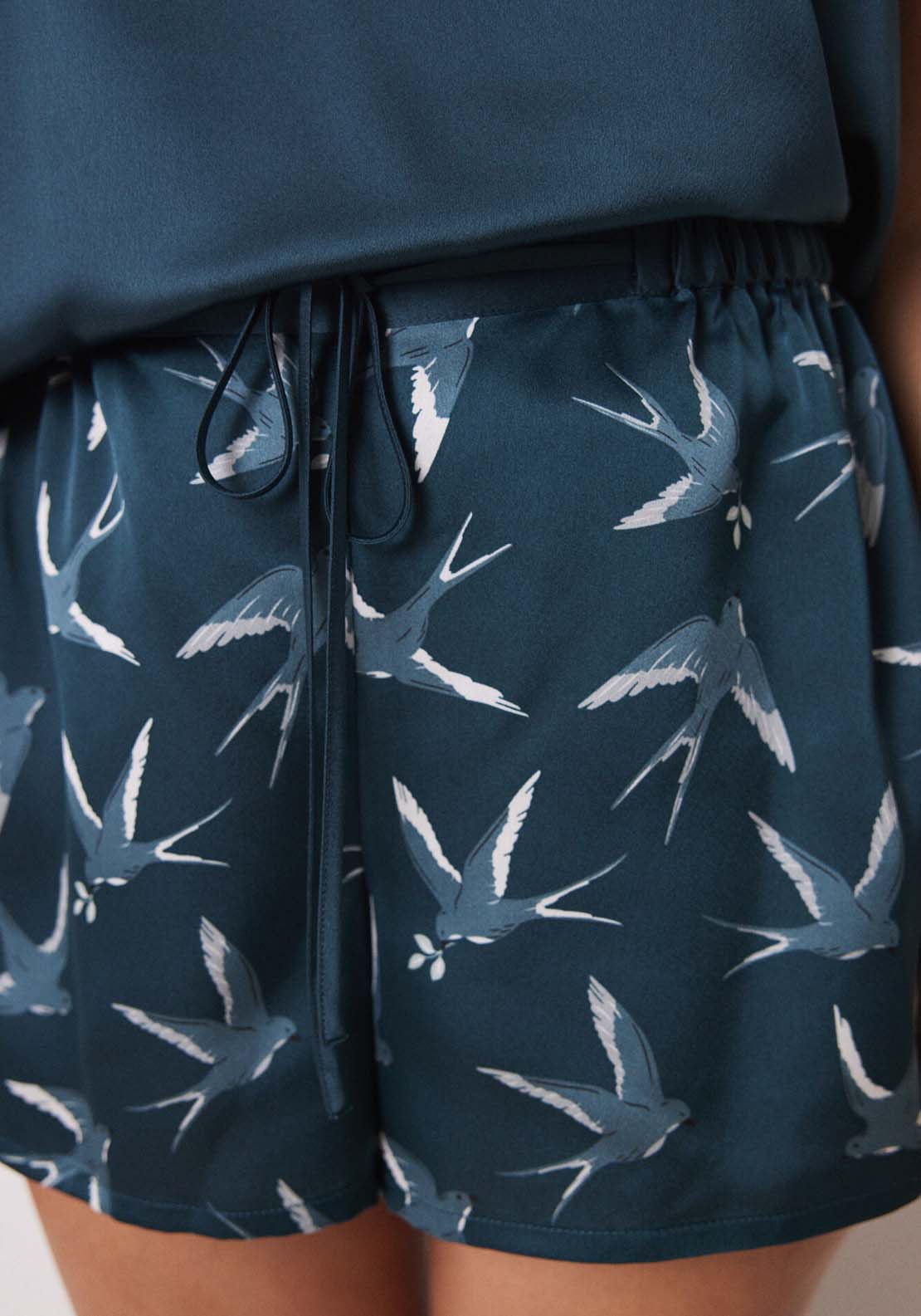 Womens Secret Short satin pajamas with bird print - Bottle 6 Shaws Department Stores