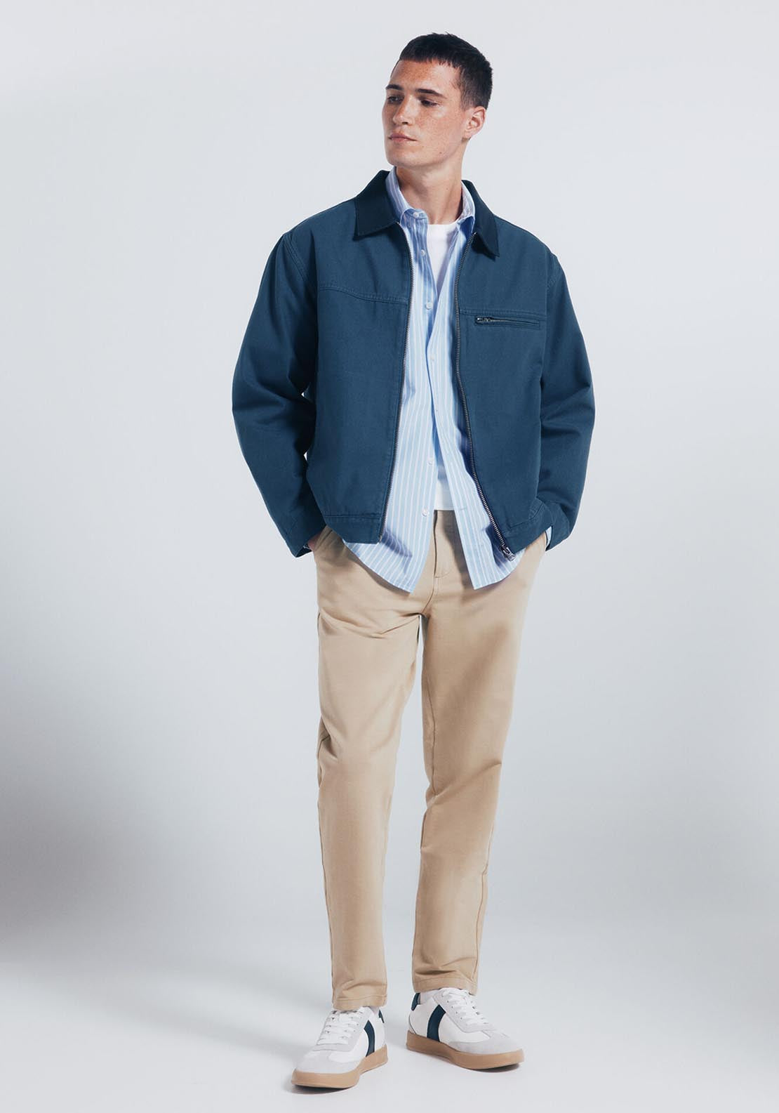 Contrast Washed Cotton Jacket - Blue