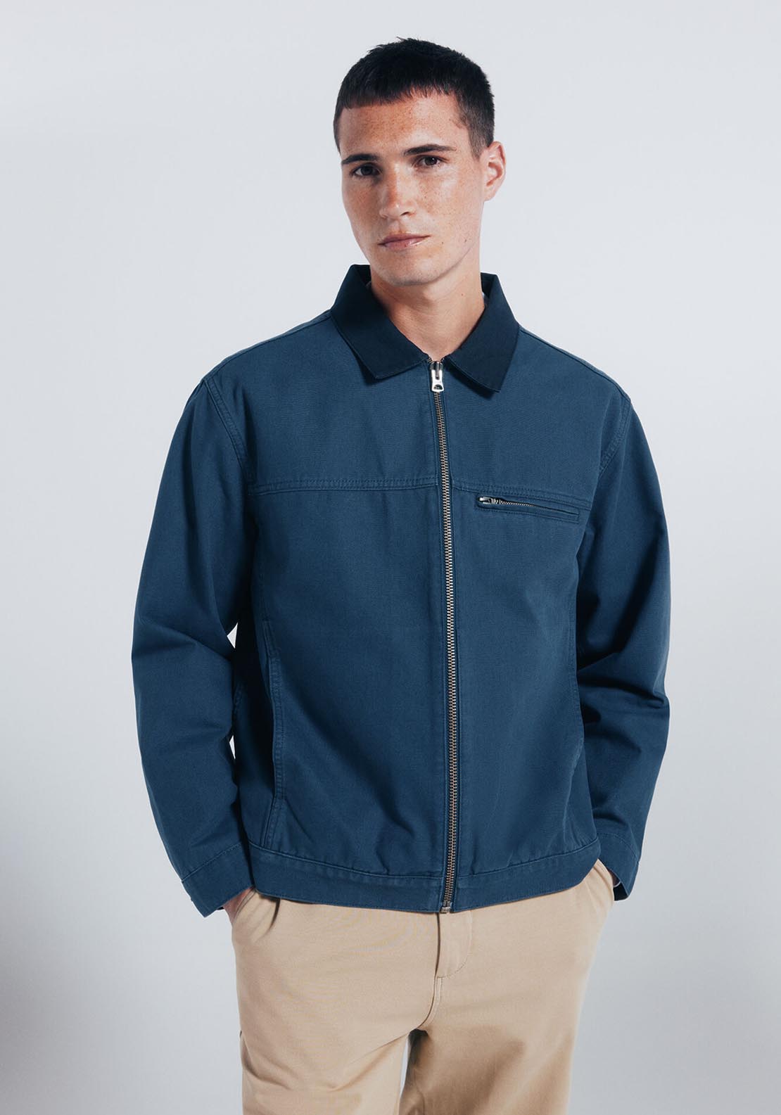 Contrast Washed Cotton Jacket - Blue