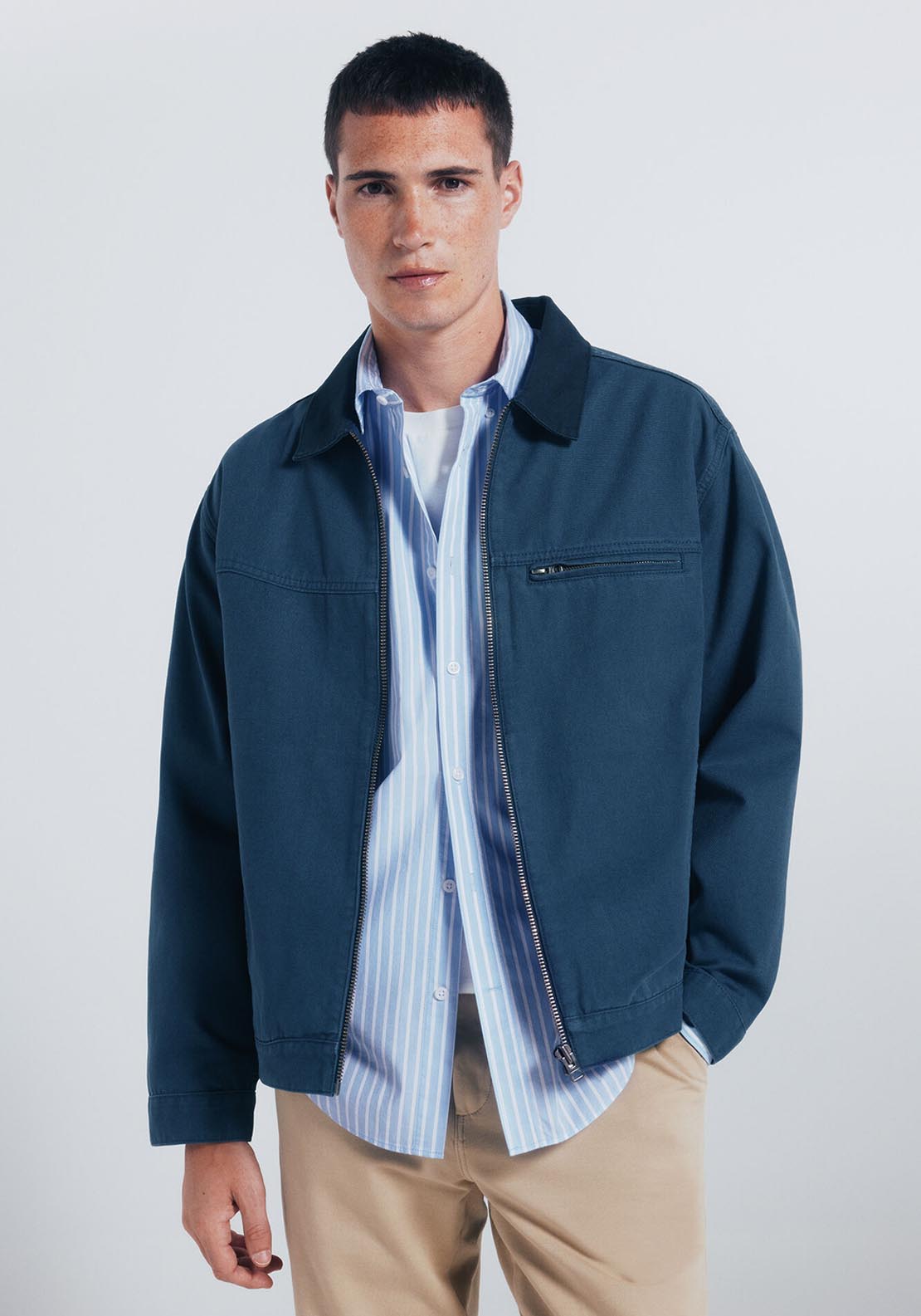 Contrast Washed Cotton Jacket - Blue