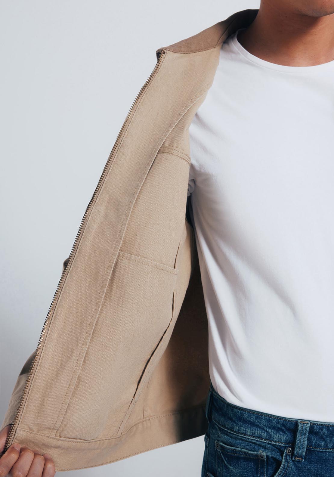 Contrast Washed Cotton Jacket - Beige/camel