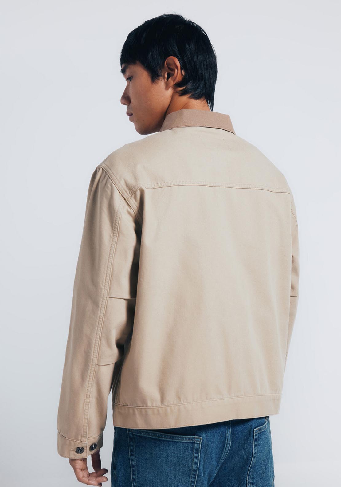 Contrast Washed Cotton Jacket - Beige/camel