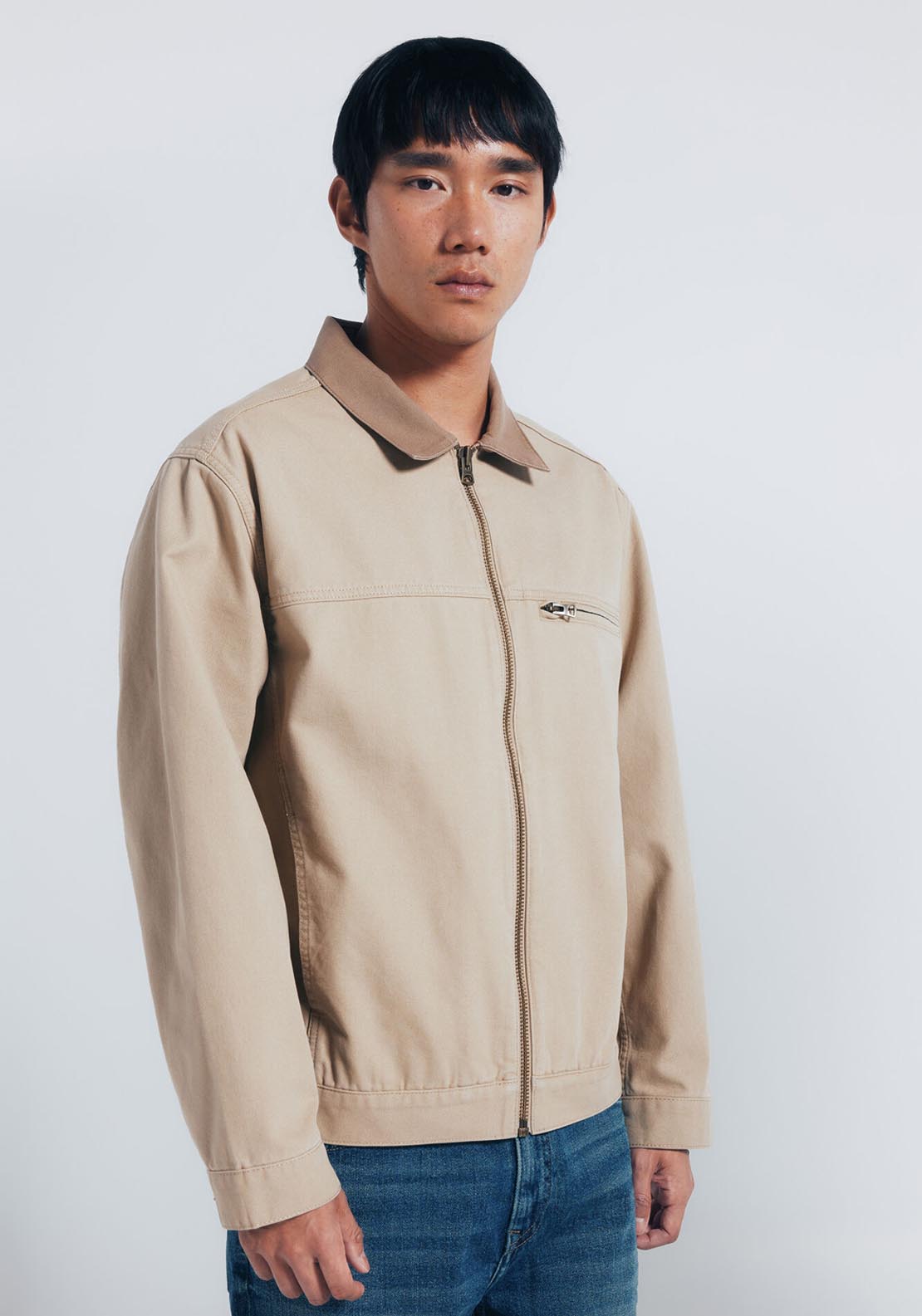 Contrast Washed Cotton Jacket - Beige/camel