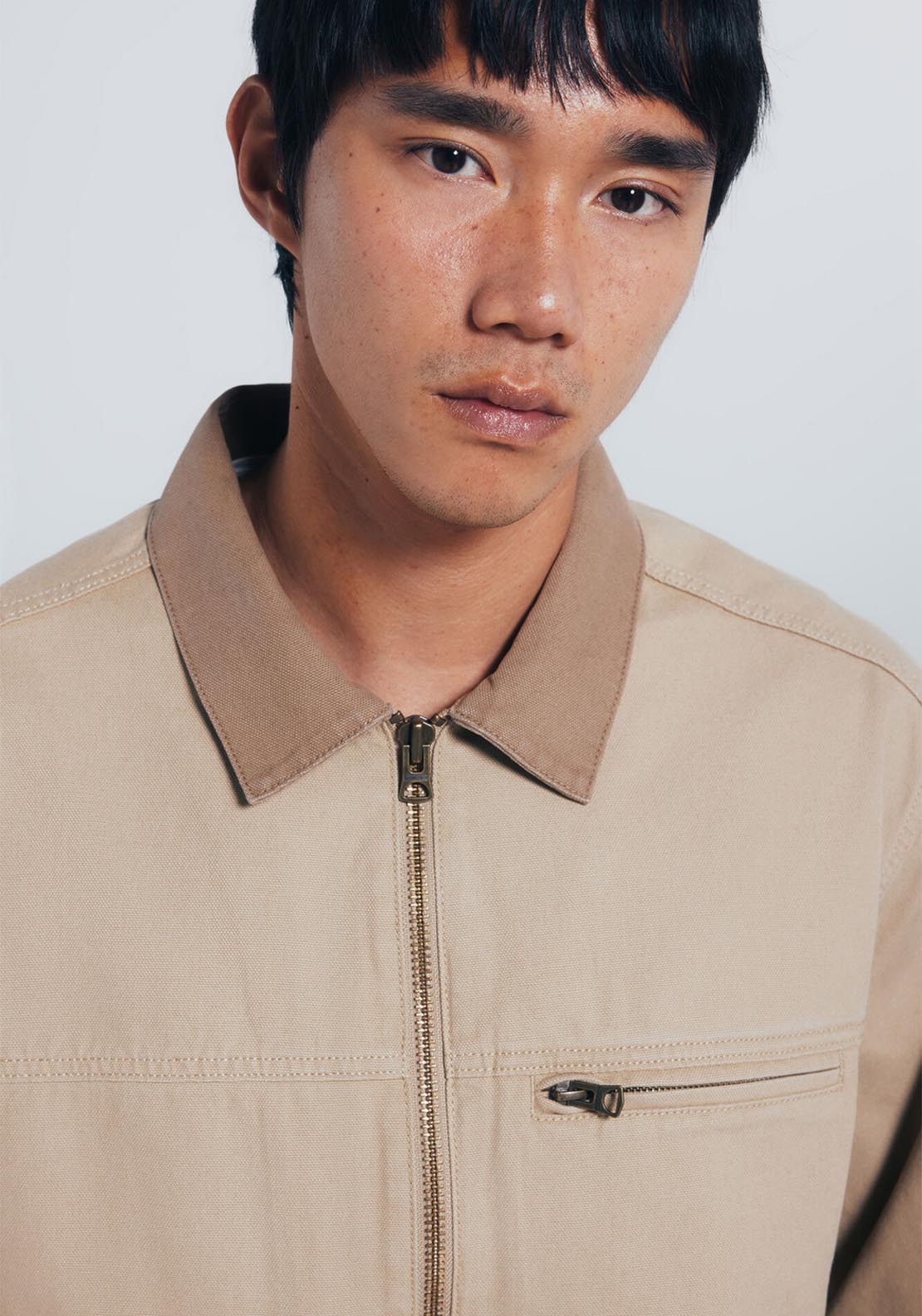 Contrast Washed Cotton Jacket - Beige/camel