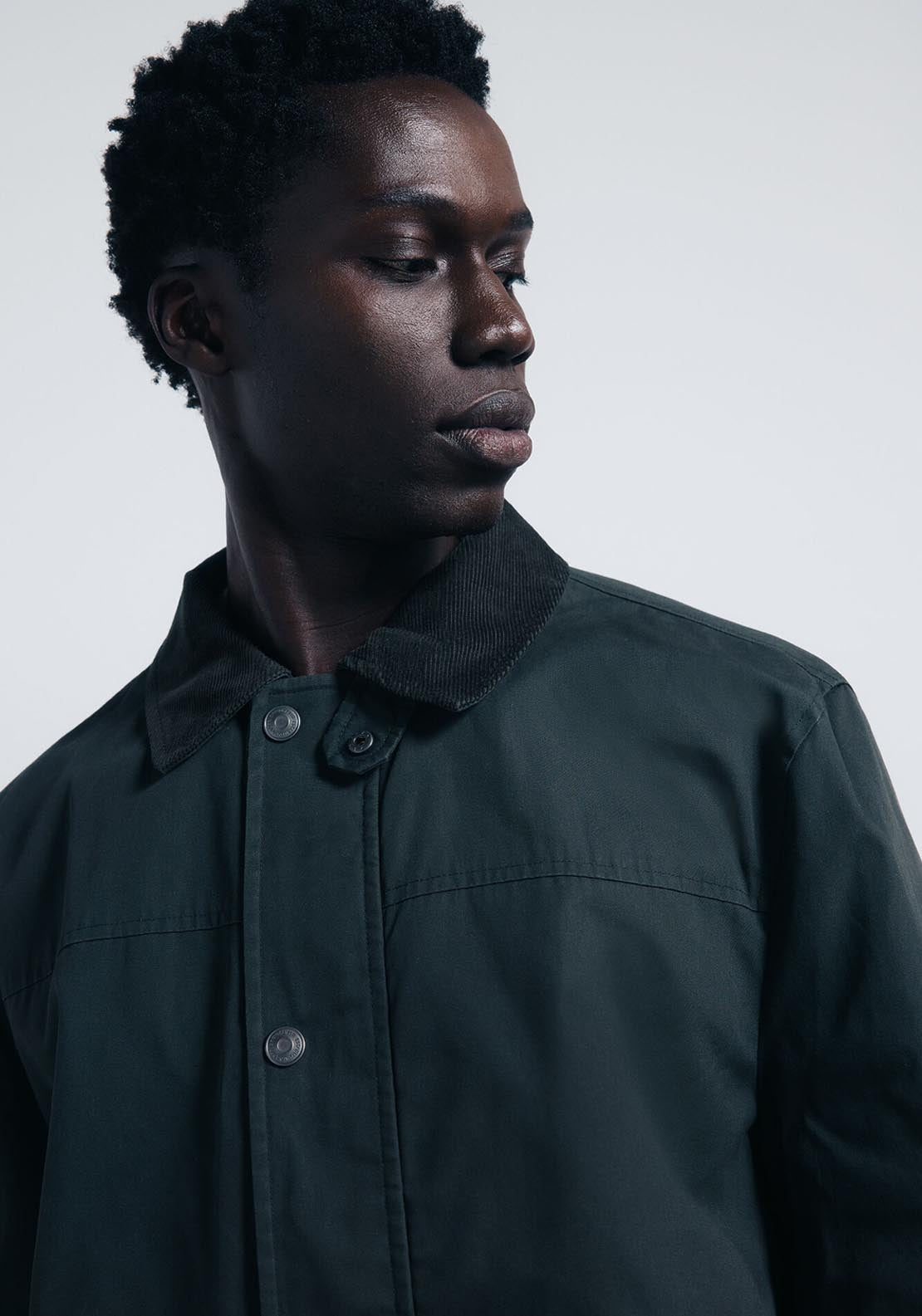 Corduroy Neck Short Parka - Green