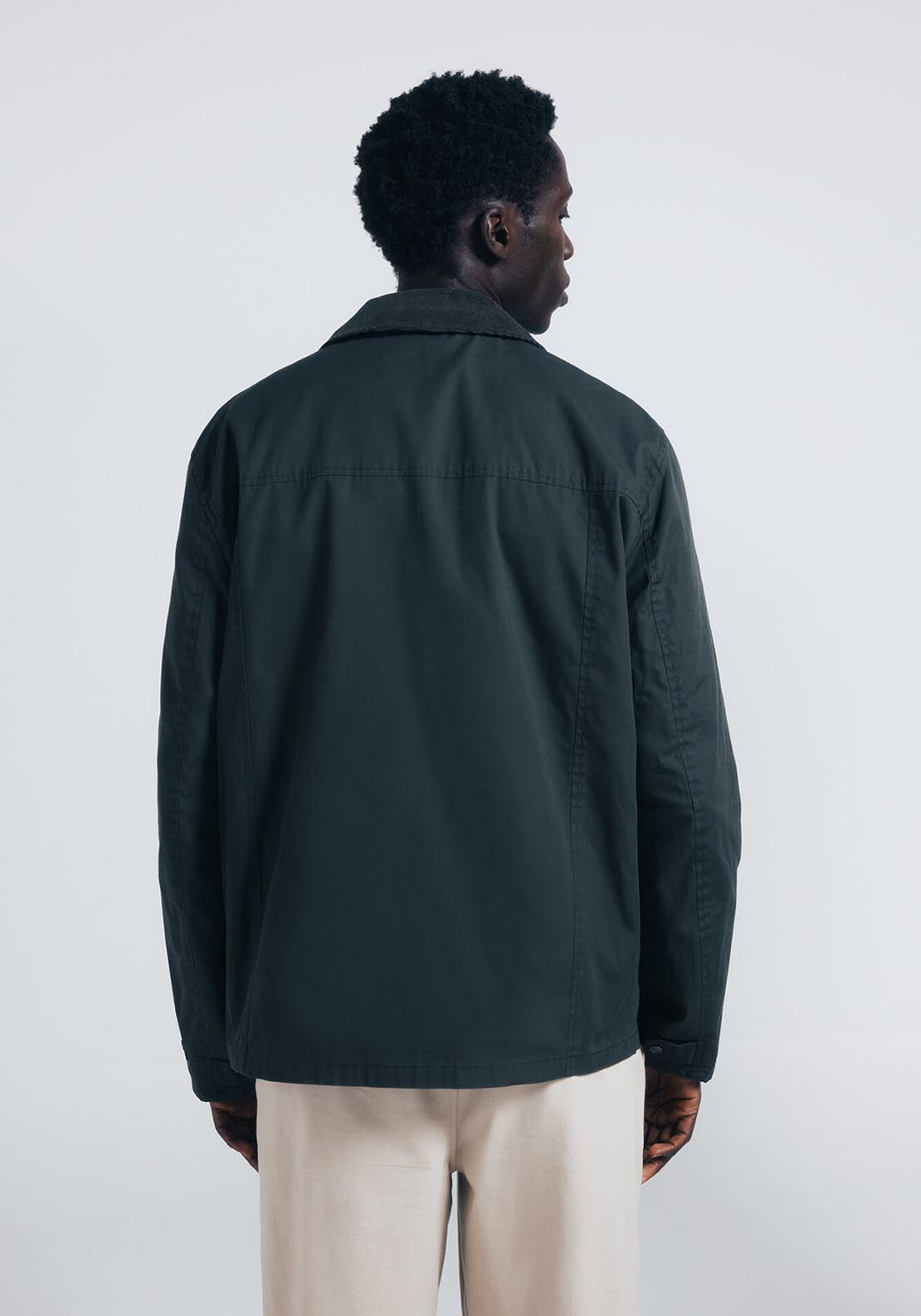 Corduroy Neck Short Parka - Green
