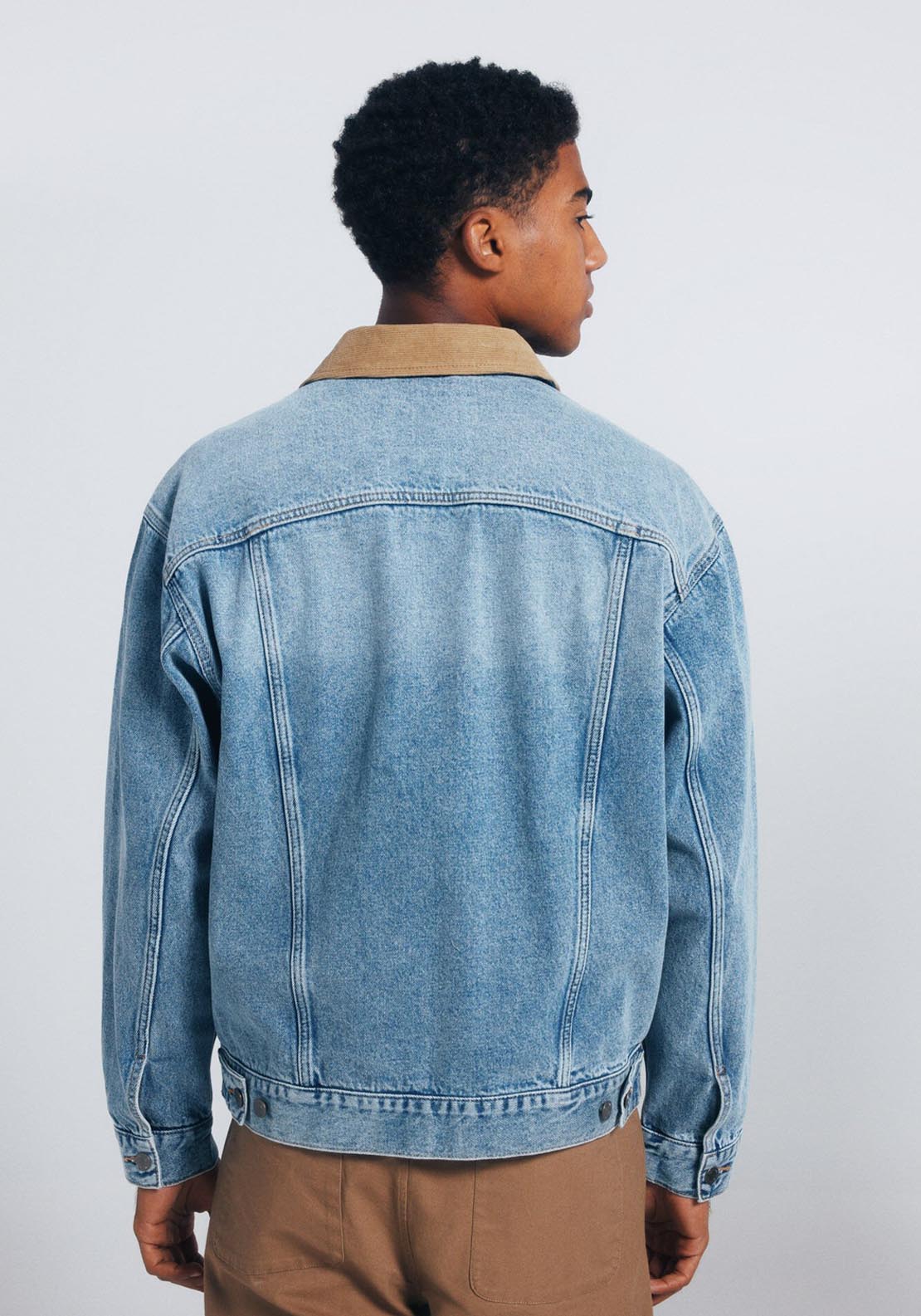 Springfield Oversized Denim Jacket Contrast Neck - Blue 2 Shaws Department Stores