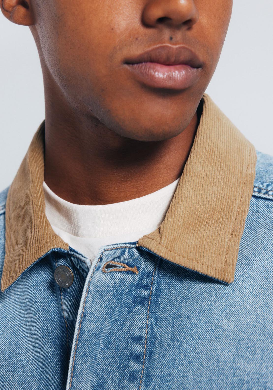 Springfield Oversized Denim Jacket Contrast Neck - Blue 5 Shaws Department Stores
