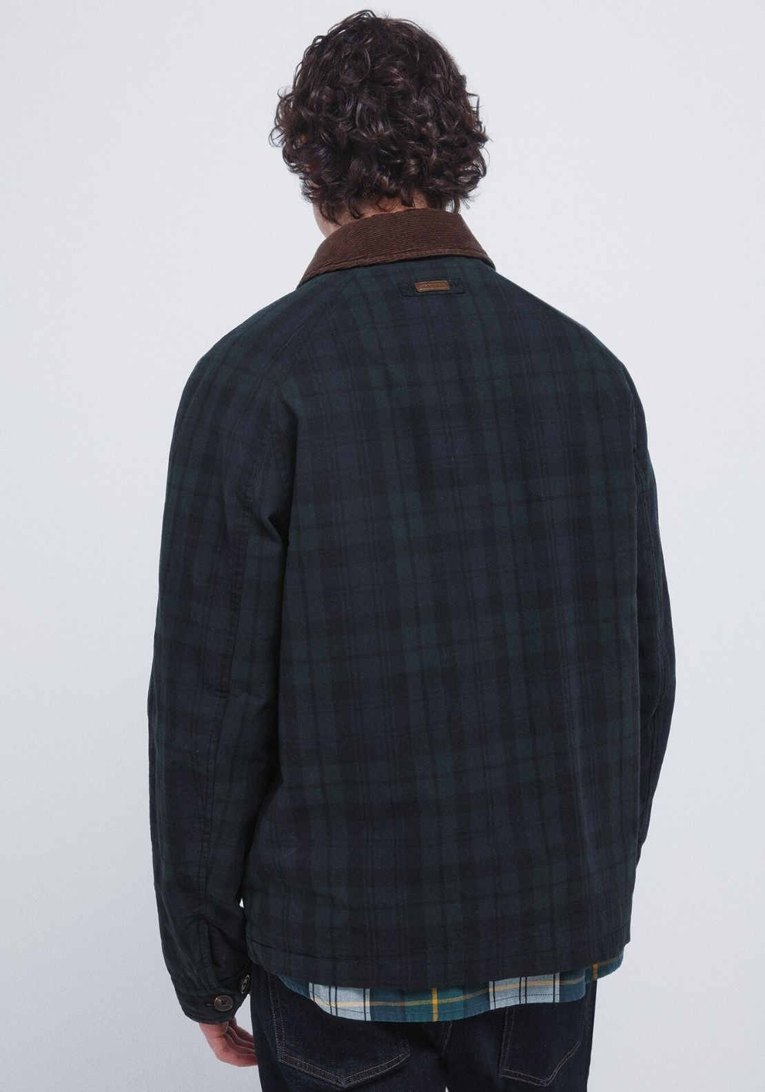 Checkered Parka With Corduroy Neck - Green