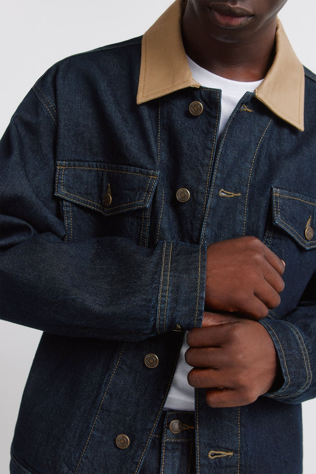 Oversized Denim Jacket With Contrast Neck - Navy