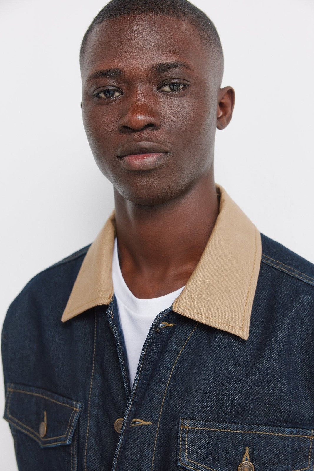 Oversized Denim Jacket With Contrast Neck - Navy