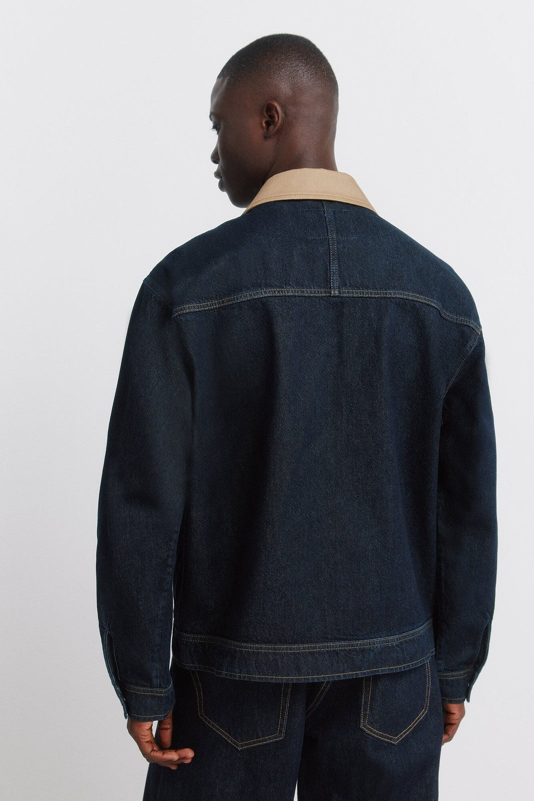 Oversized Denim Jacket With Contrast Neck - Navy