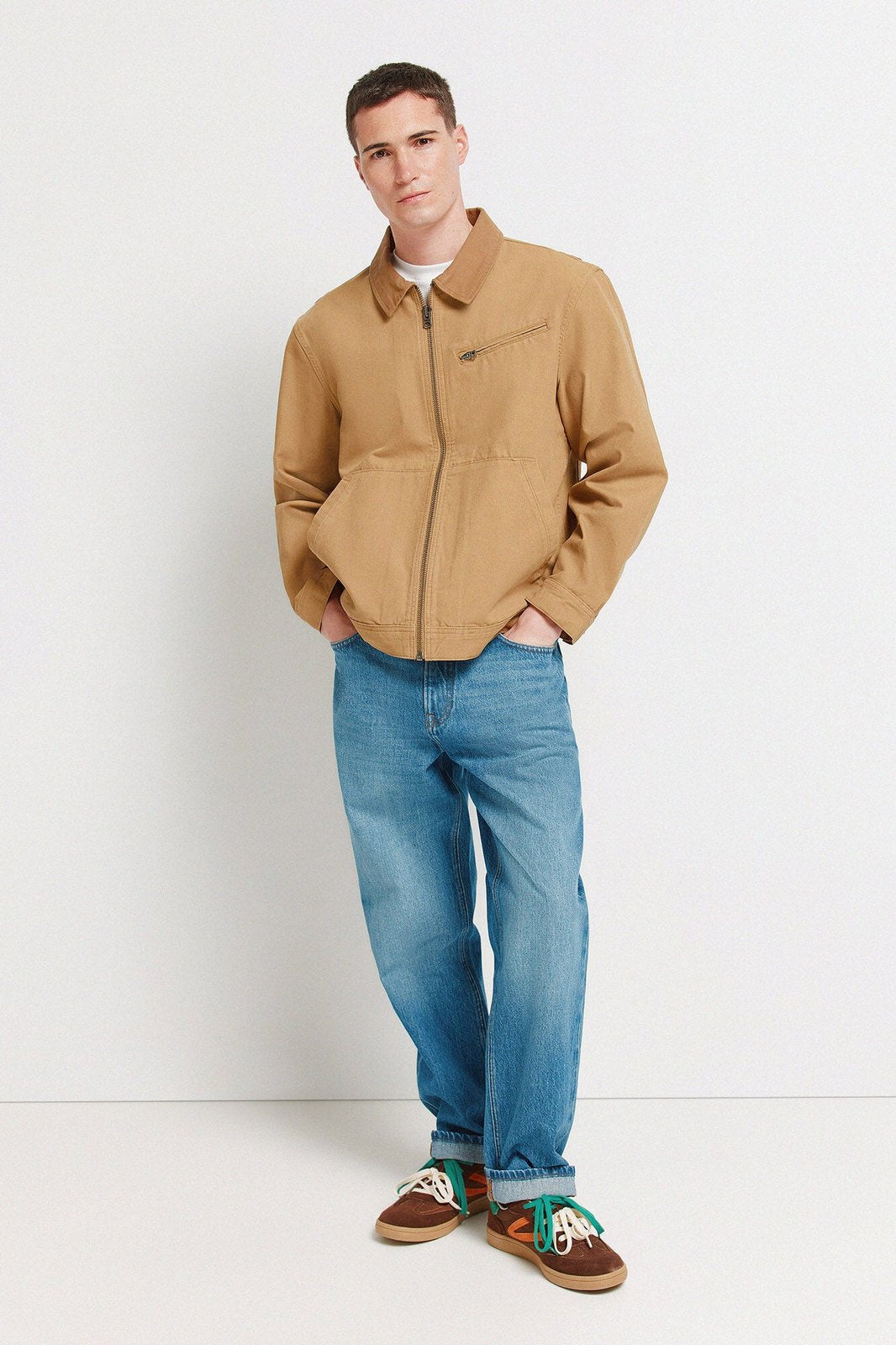 Contrast Washed Jacket - Beige/camel