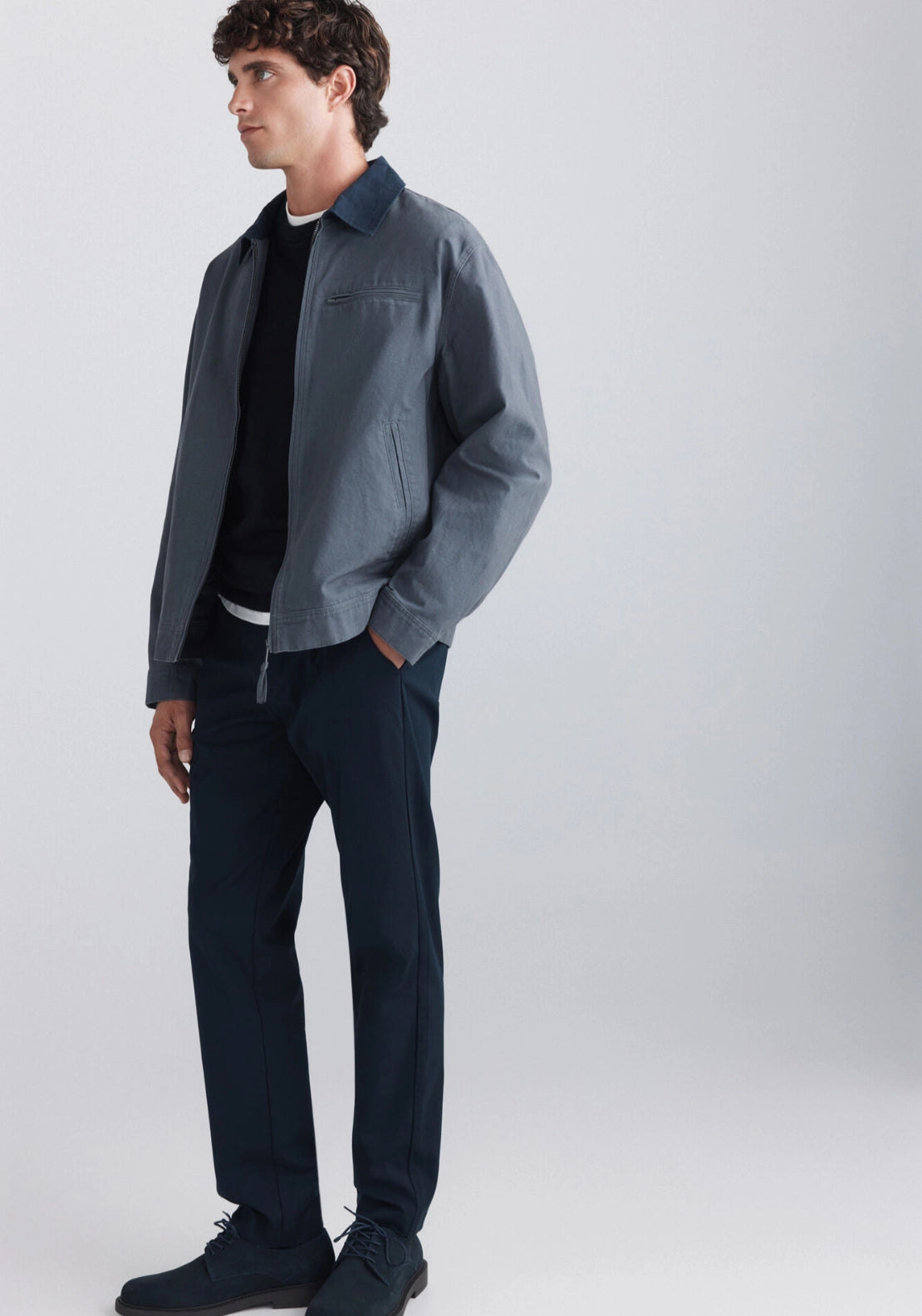 Contrast Collar Jacket - Blue