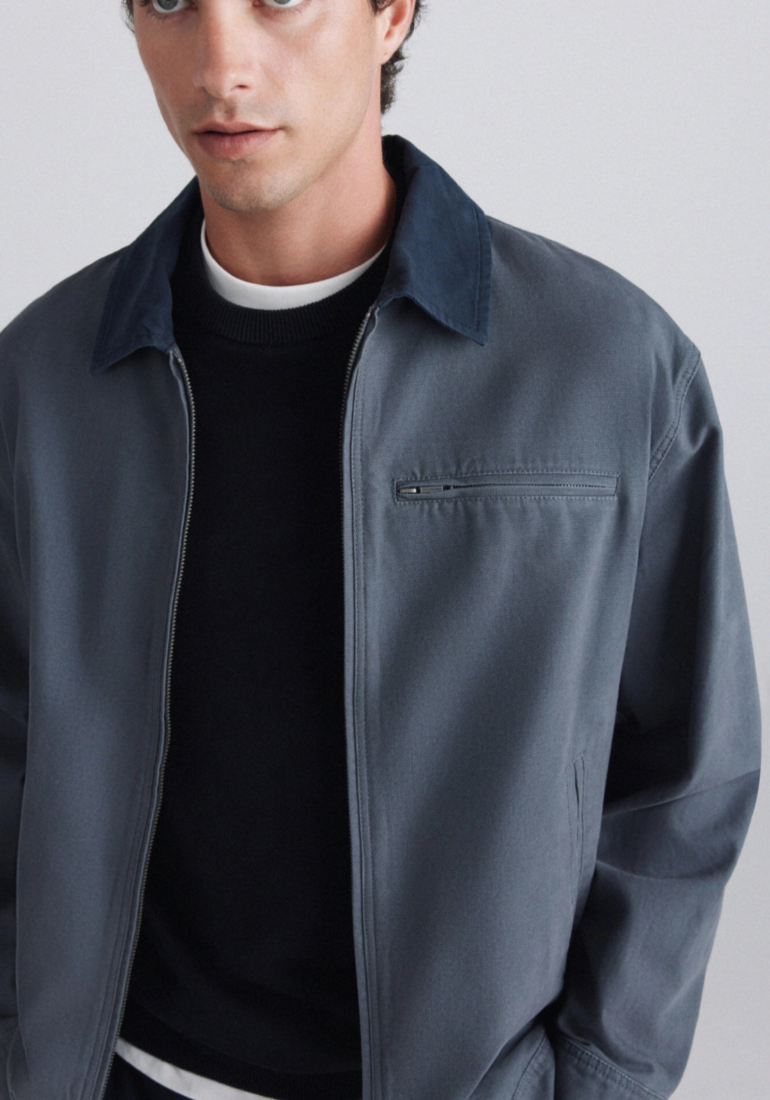 Contrast Collar Jacket - Blue