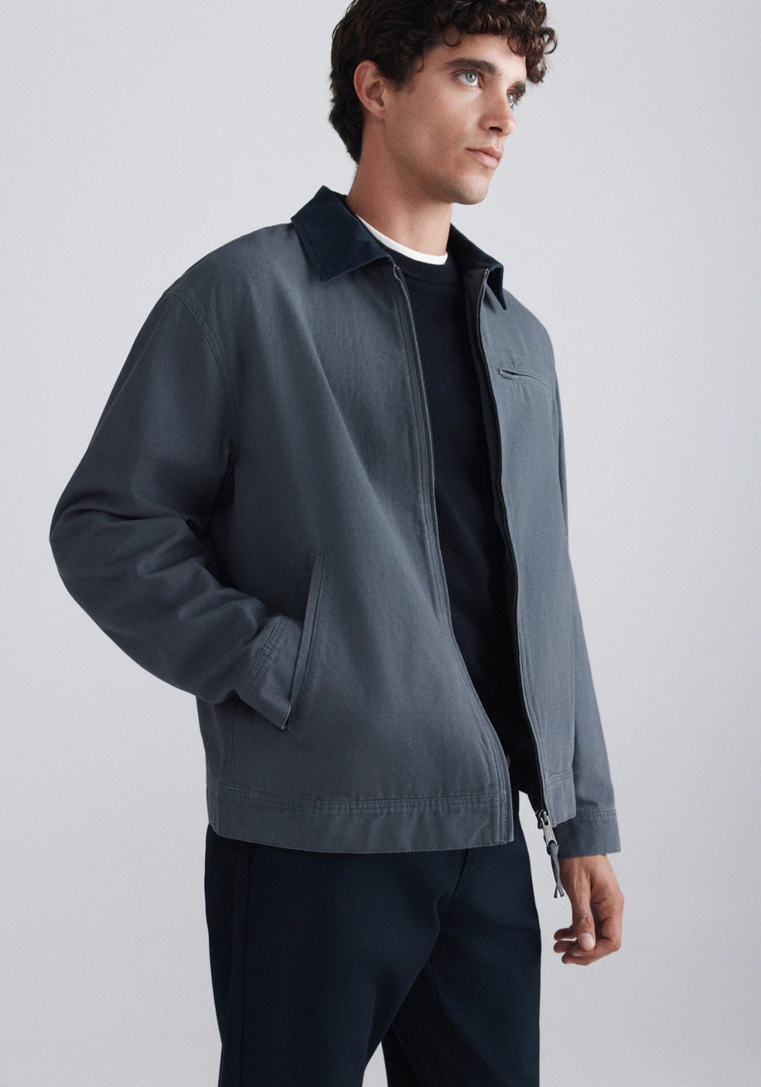 Contrast Collar Jacket - Blue