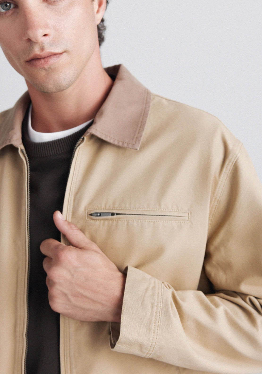 Contrast Collar Jacket - Beige/camel