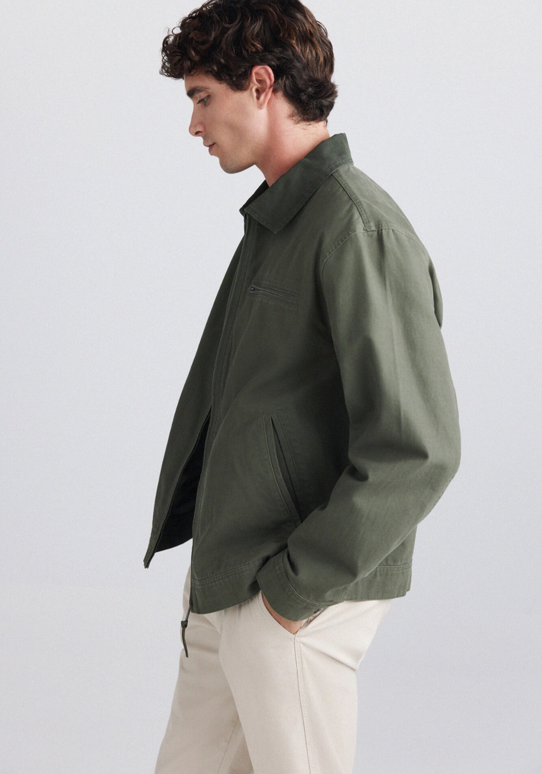 Contrast Collar Jacket - Green