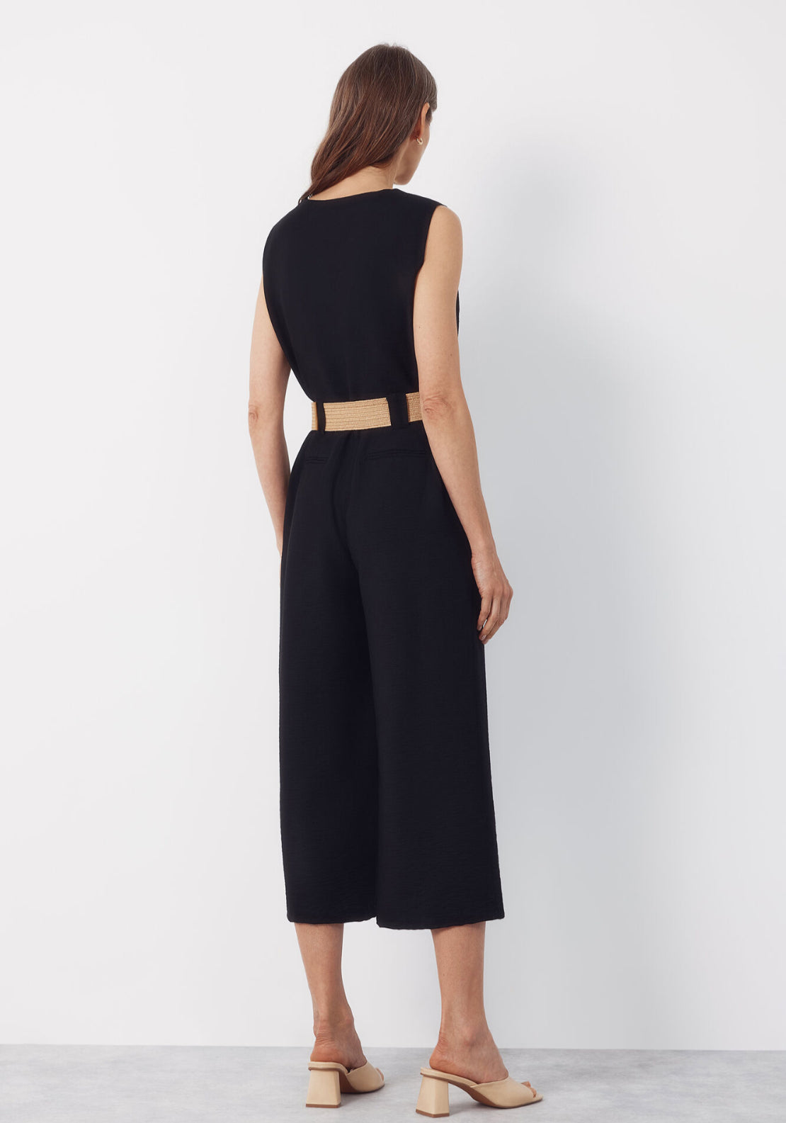 Raffia Belted Jumpsuit - Black