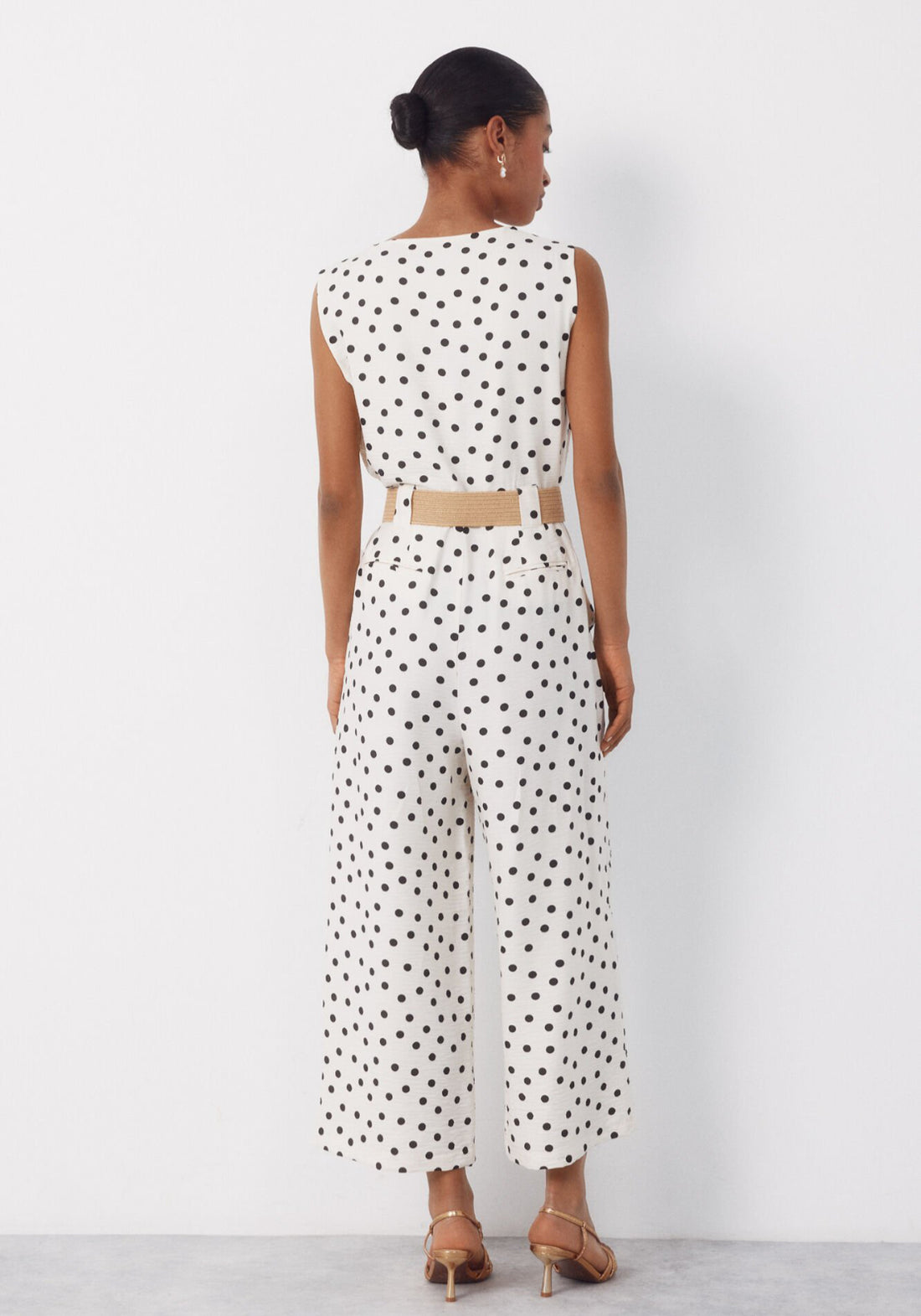 Cortefiel Raffia Belted Jumpsuit - White 2 Shaws Department Stores