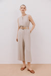 Jumpsuit With Contrasting Belt - Sand