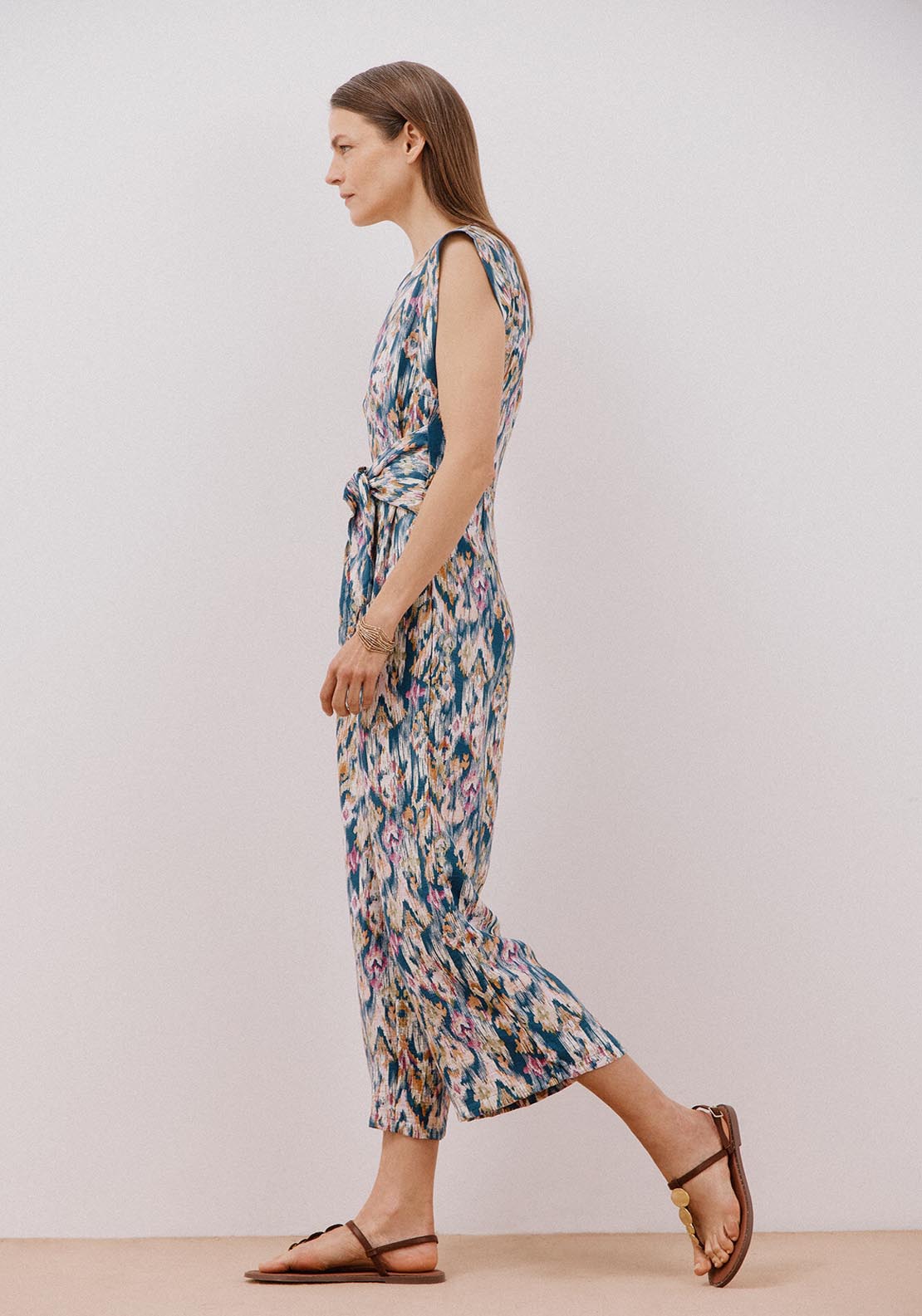 Cortefiel Long Jumpsuit With Knot Detail - Blue 3 Shaws Department Stores