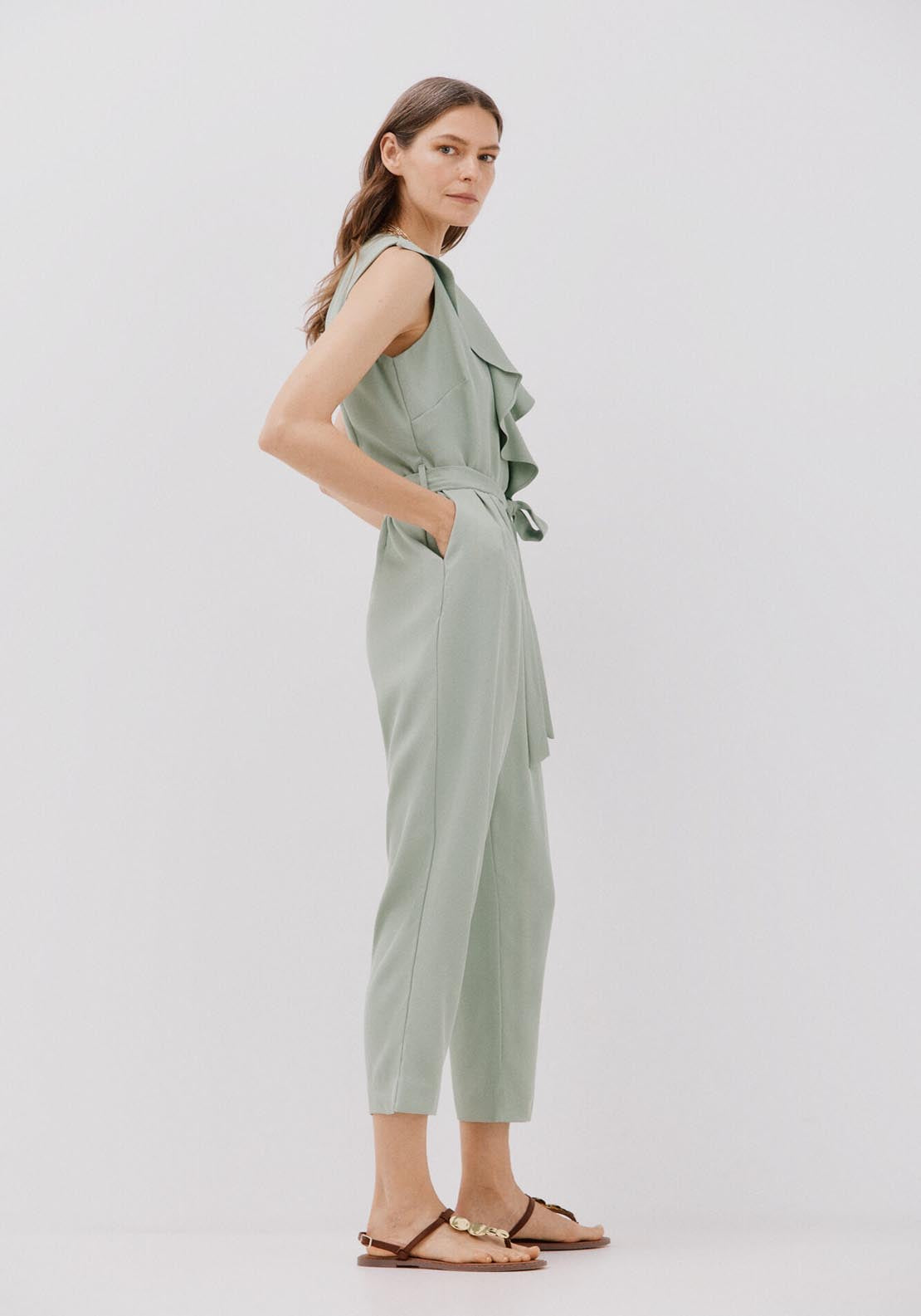 Cortefiel Long Flounced Jumpsuit - Light Blue 5 Shaws Department Stores