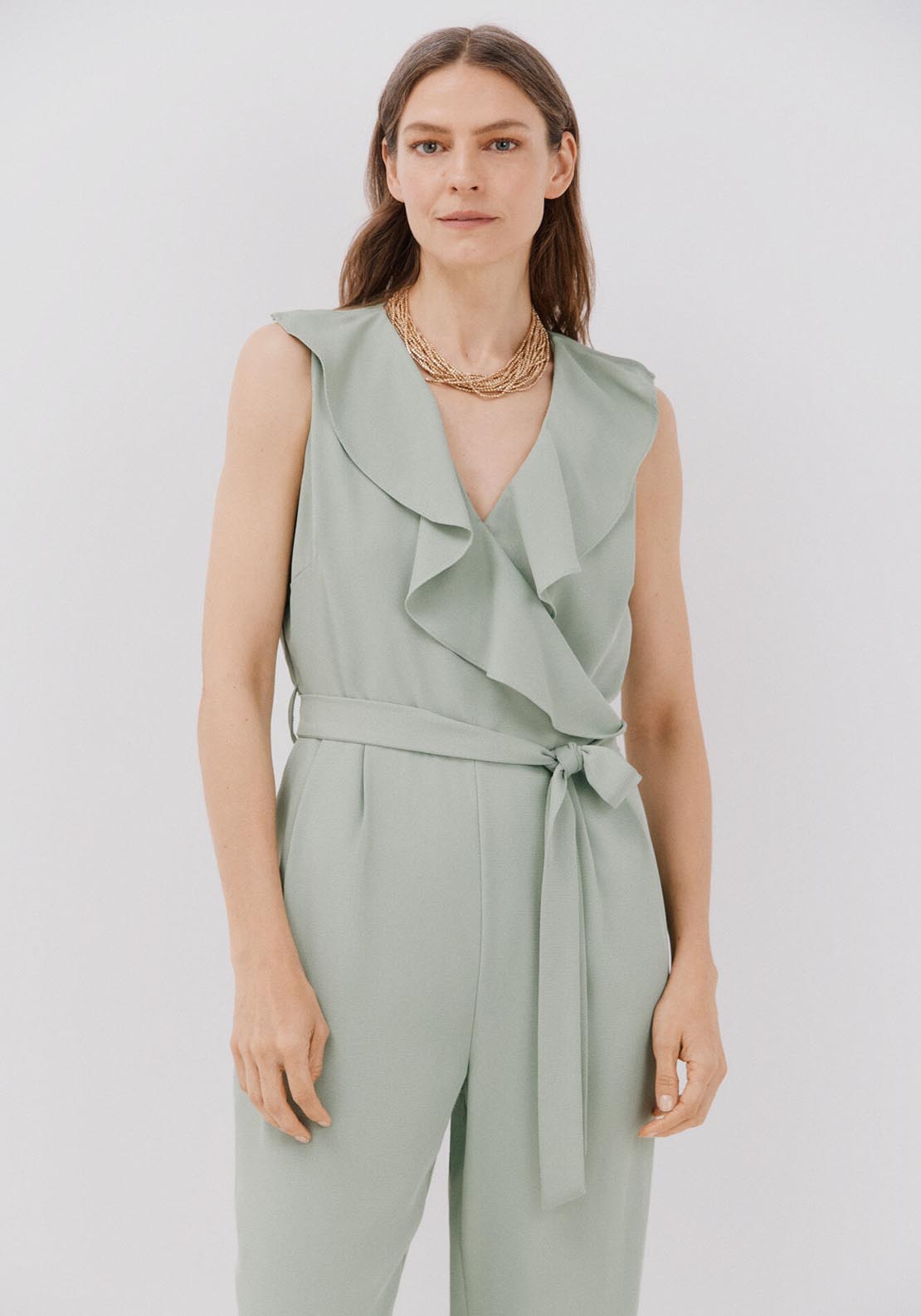 Cortefiel Long Flounced Jumpsuit - Light Blue 4 Shaws Department Stores