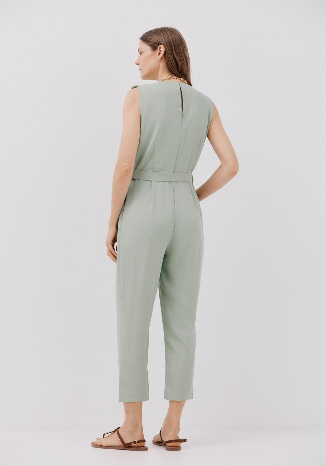 Cortefiel Long Flounced Jumpsuit - Light Blue 2 Shaws Department Stores
