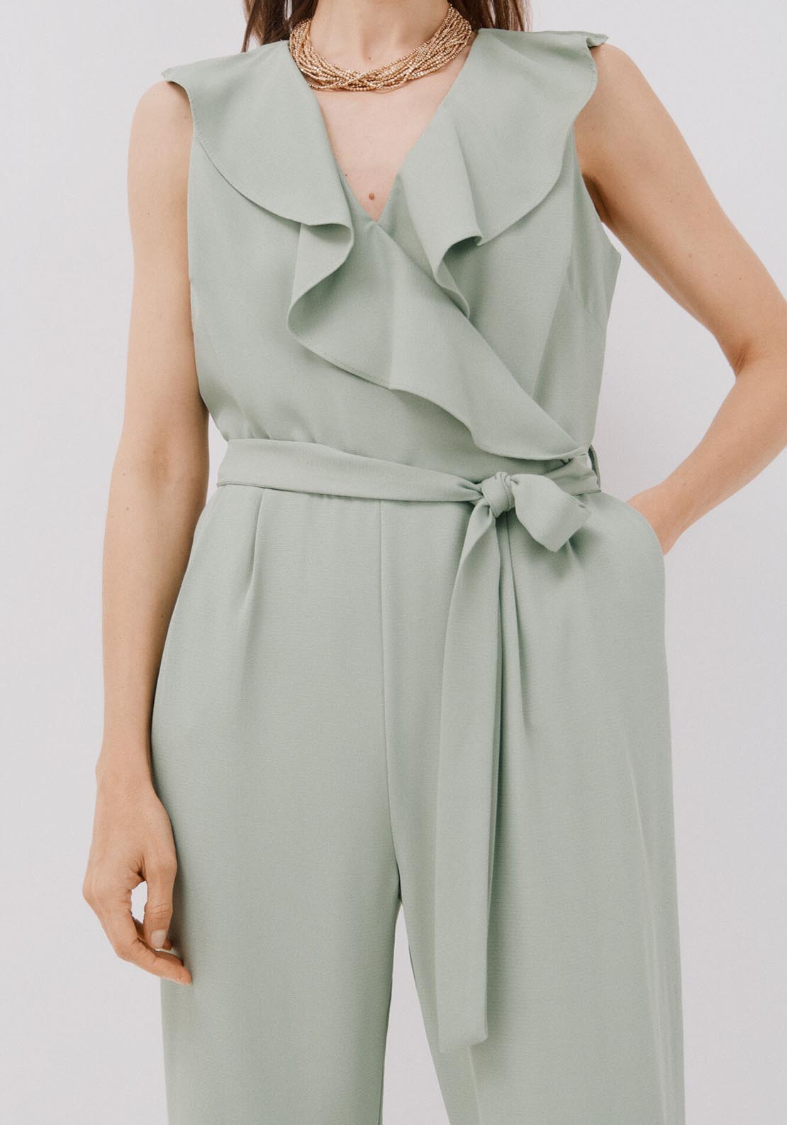 Cortefiel Long Flounced Jumpsuit - Light Blue 3 Shaws Department Stores