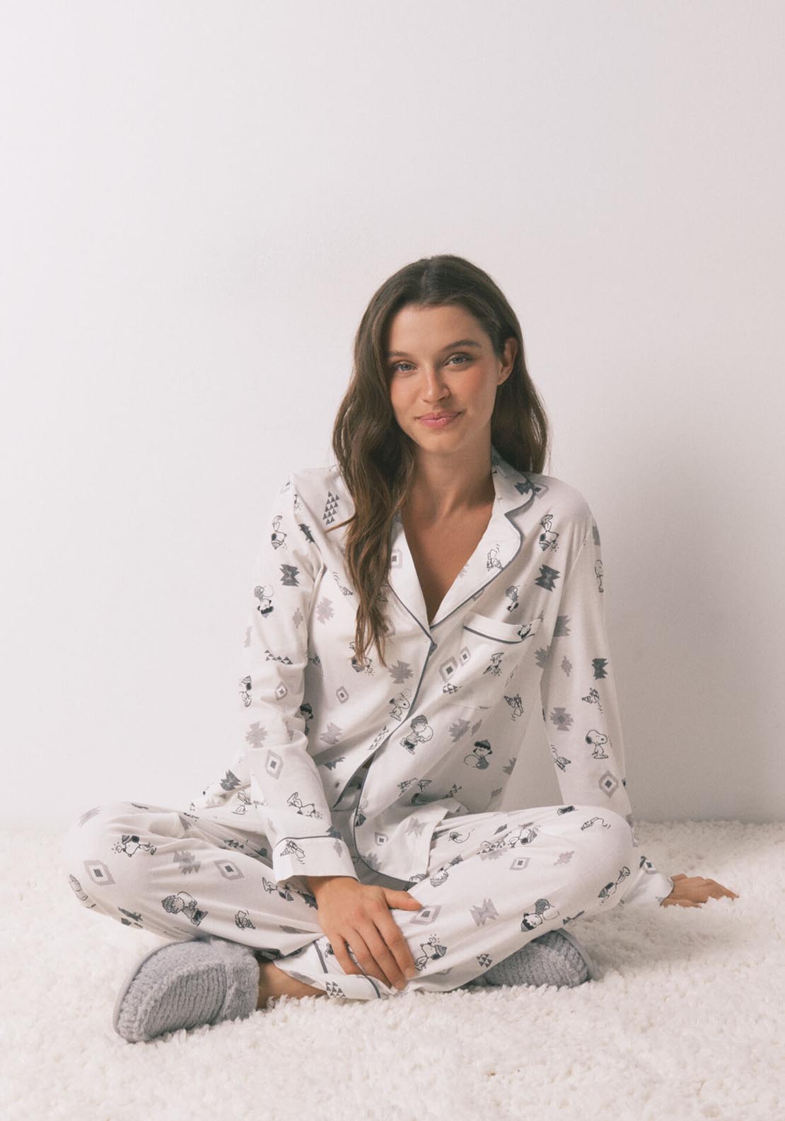 Womensecret Long Sleeves Masculine Pyjama - White 6 Shaws Department Stores