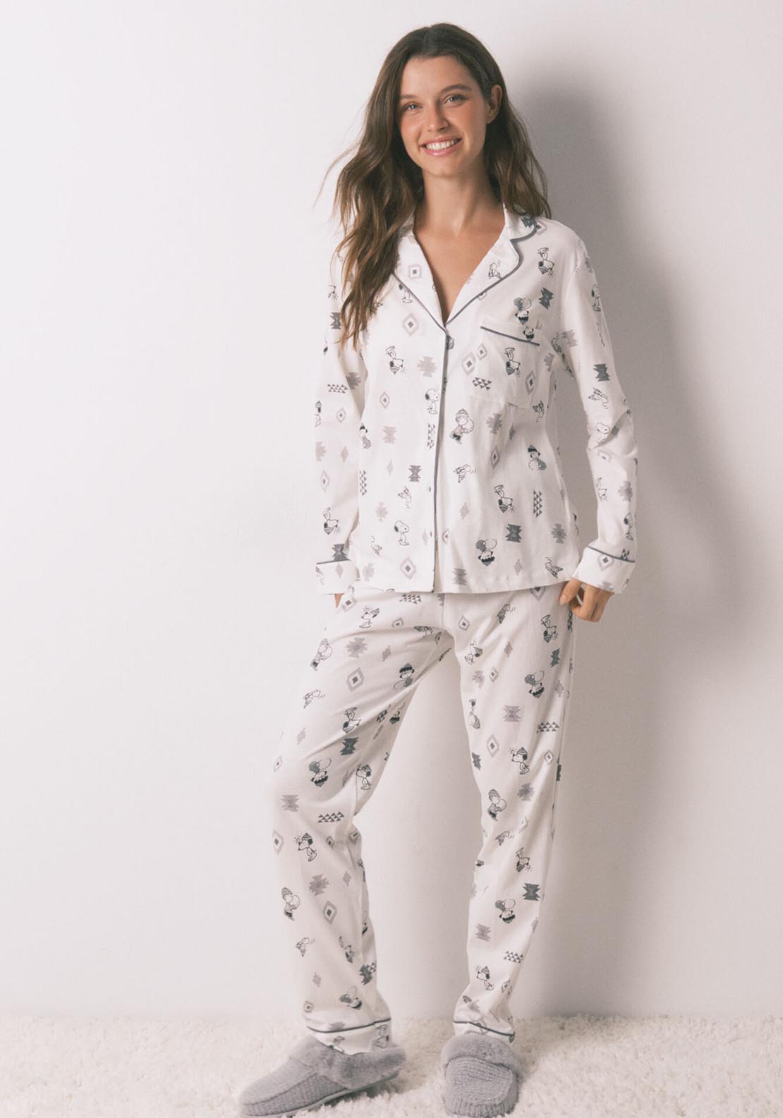 Womensecret Long Sleeves Masculine Pyjama - White 1 Shaws Department Stores
