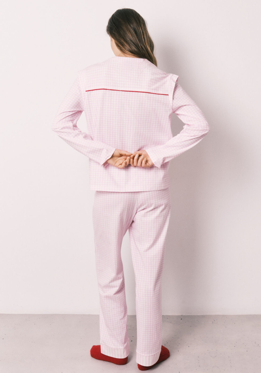 100% Cotton Mandarin Collar Long Pyjamas - Pink
