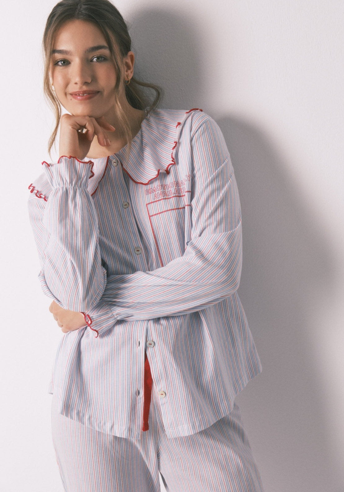 100% Cotton Long Peter Pan Collar Pyjamas - Blue