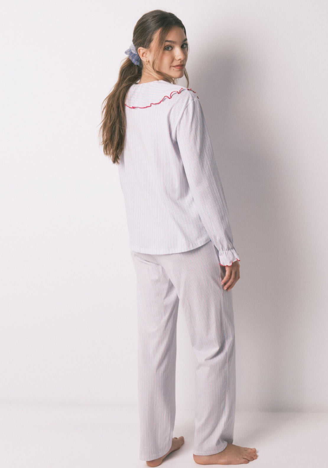 100% Cotton Long Peter Pan Collar Pyjamas - Blue