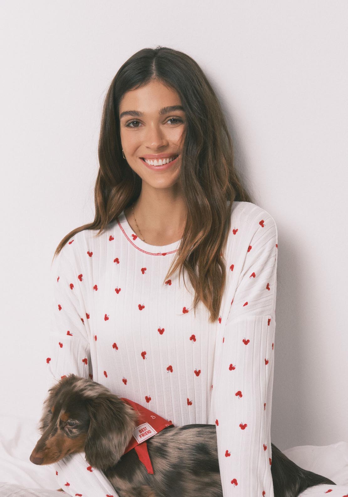 Mickey Print Long Pyjamas - White