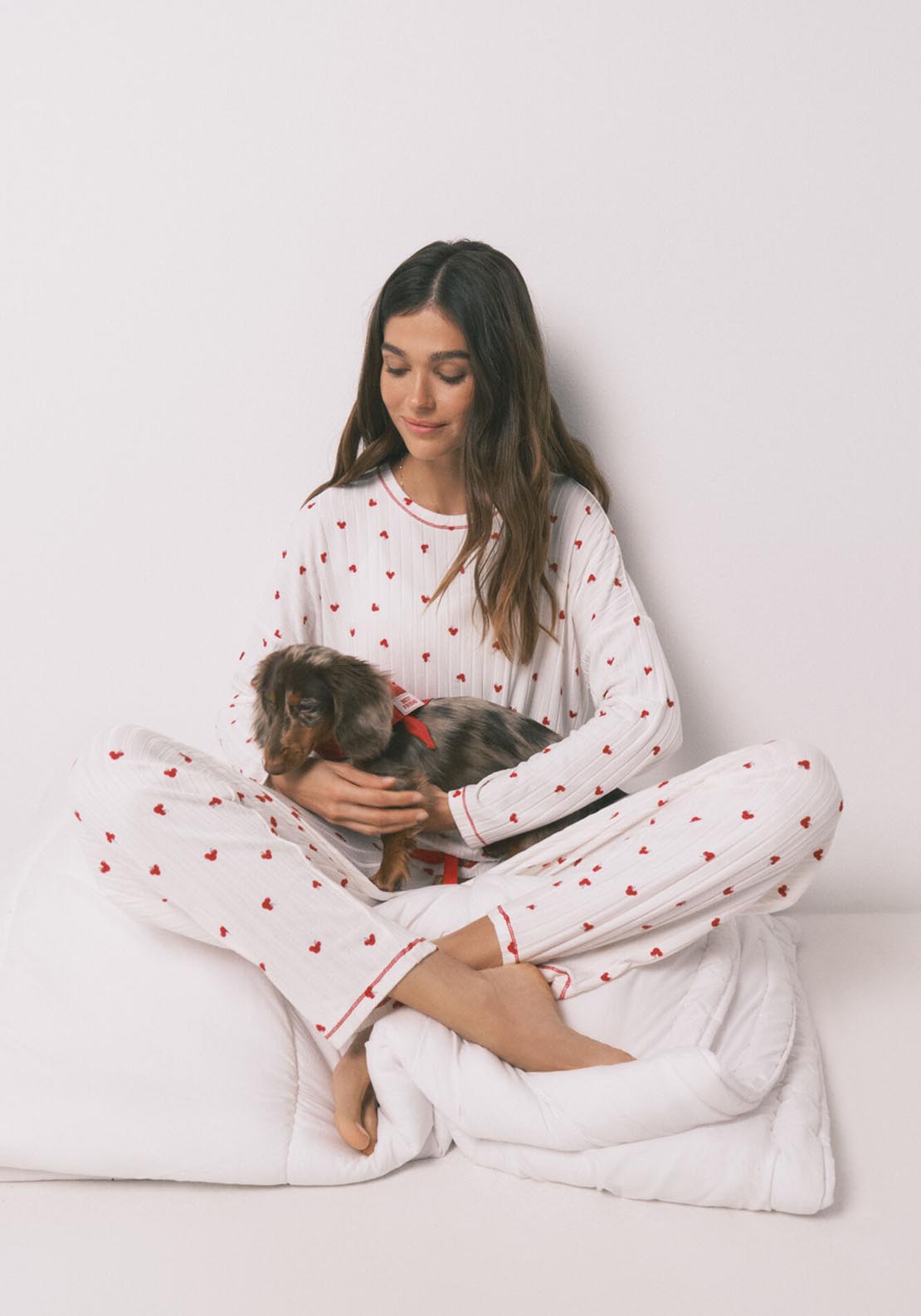 Mickey Print Long Pyjamas - White