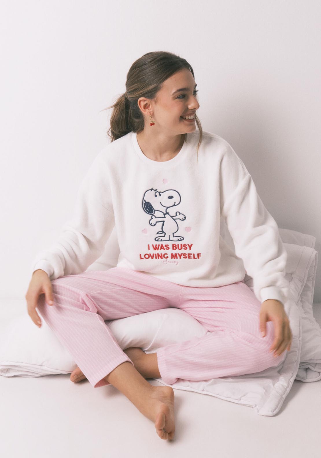 Fleece Long Pyjamas Snoopy - Ivory