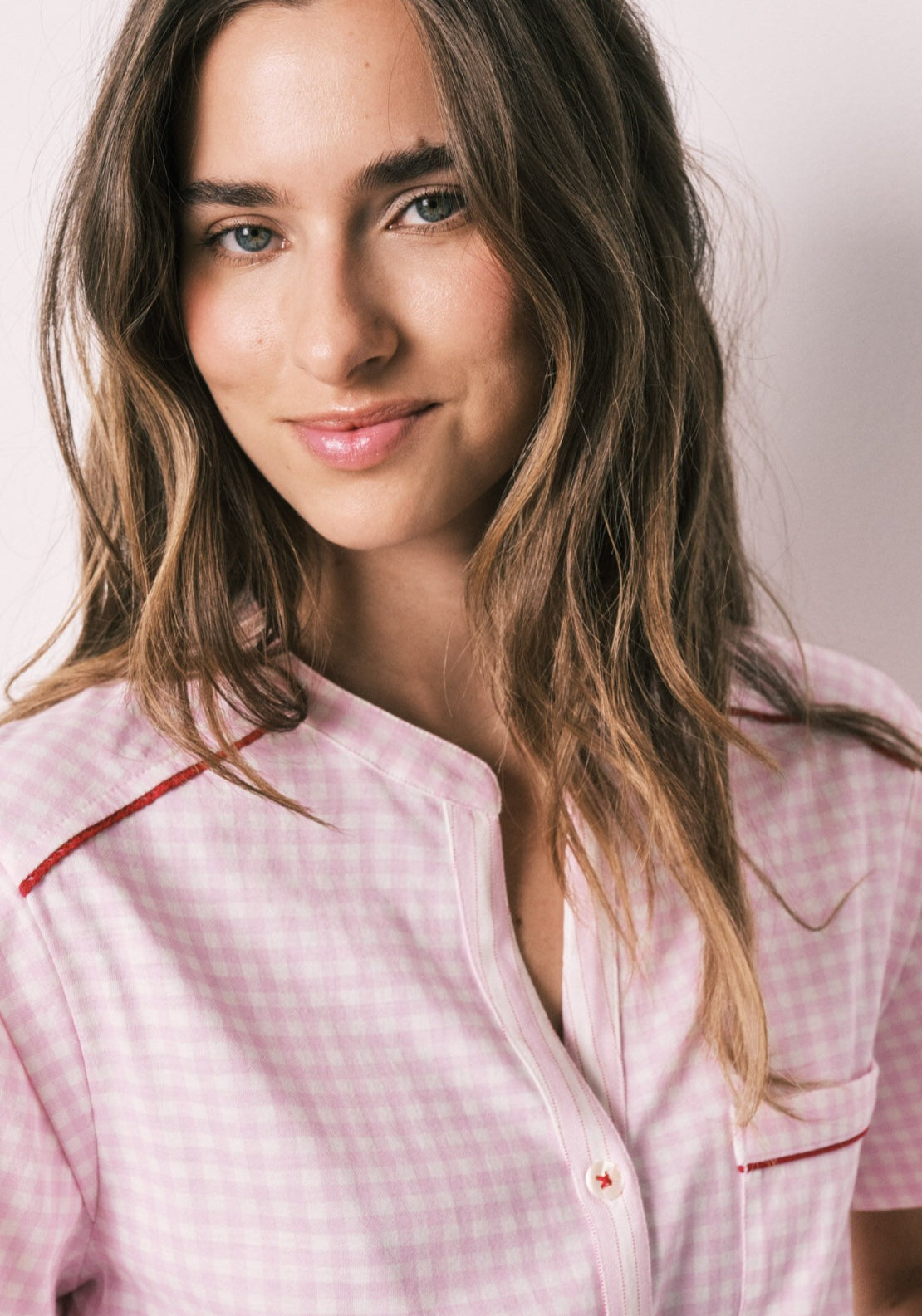 100% Cotton Striped Short Sleeve Long Pyjamas - Pink