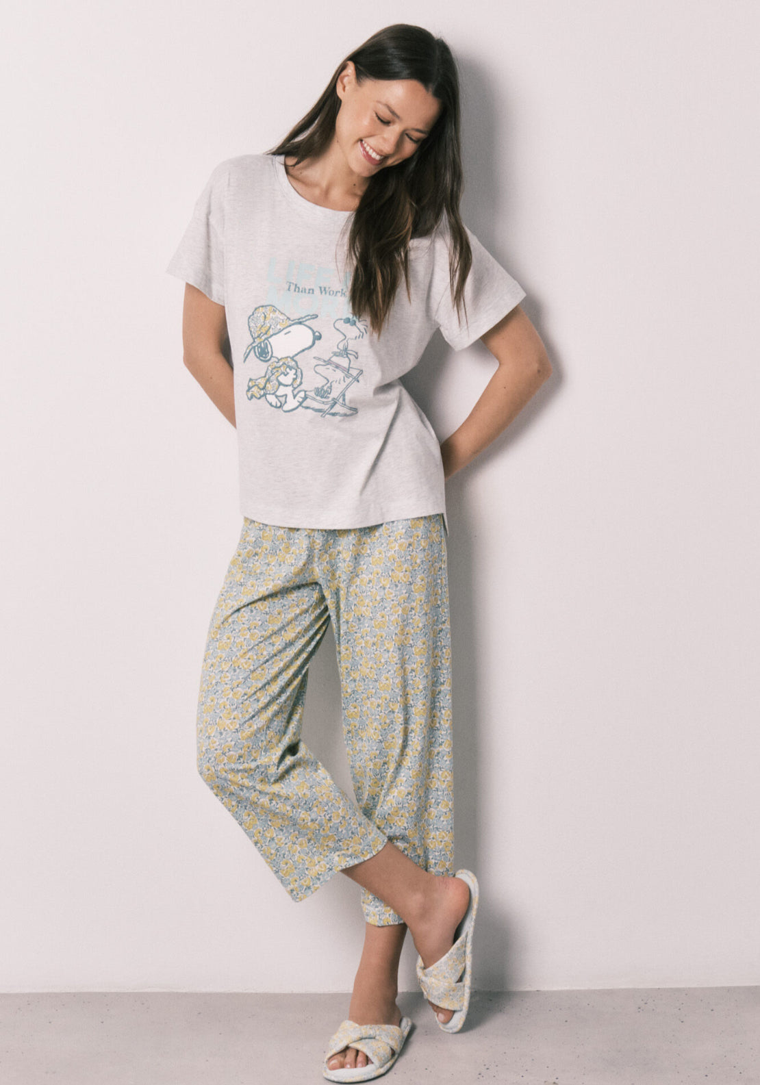 Snoopy Cotton Long Pyjamas - Grey / Silver
